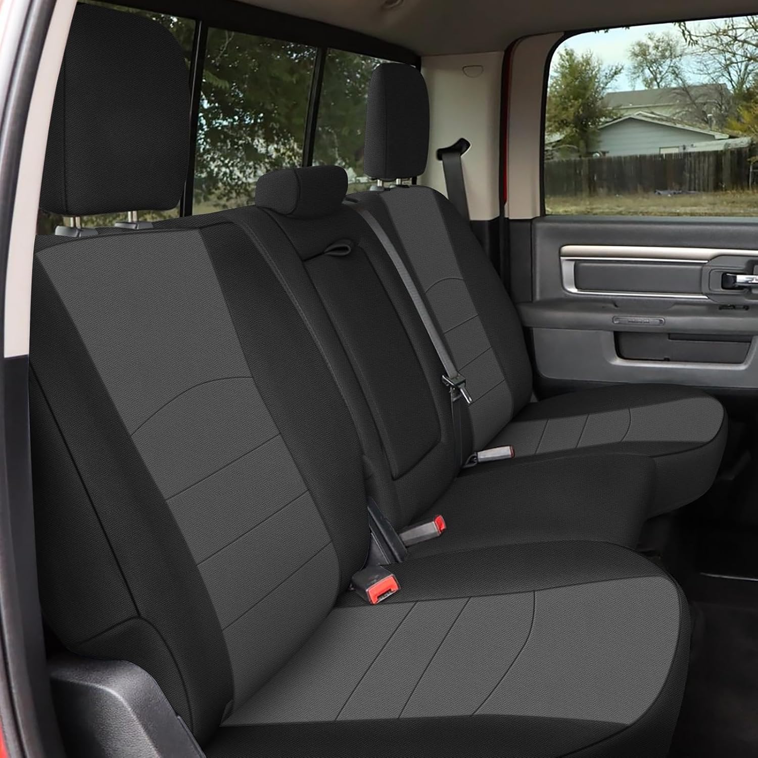 Covelta Front & Rear Seat Cover Set for 2009–2021 Dodge Ram 1500 & 2010–2018 Ram 2500/3500 (Black & Charcoal)