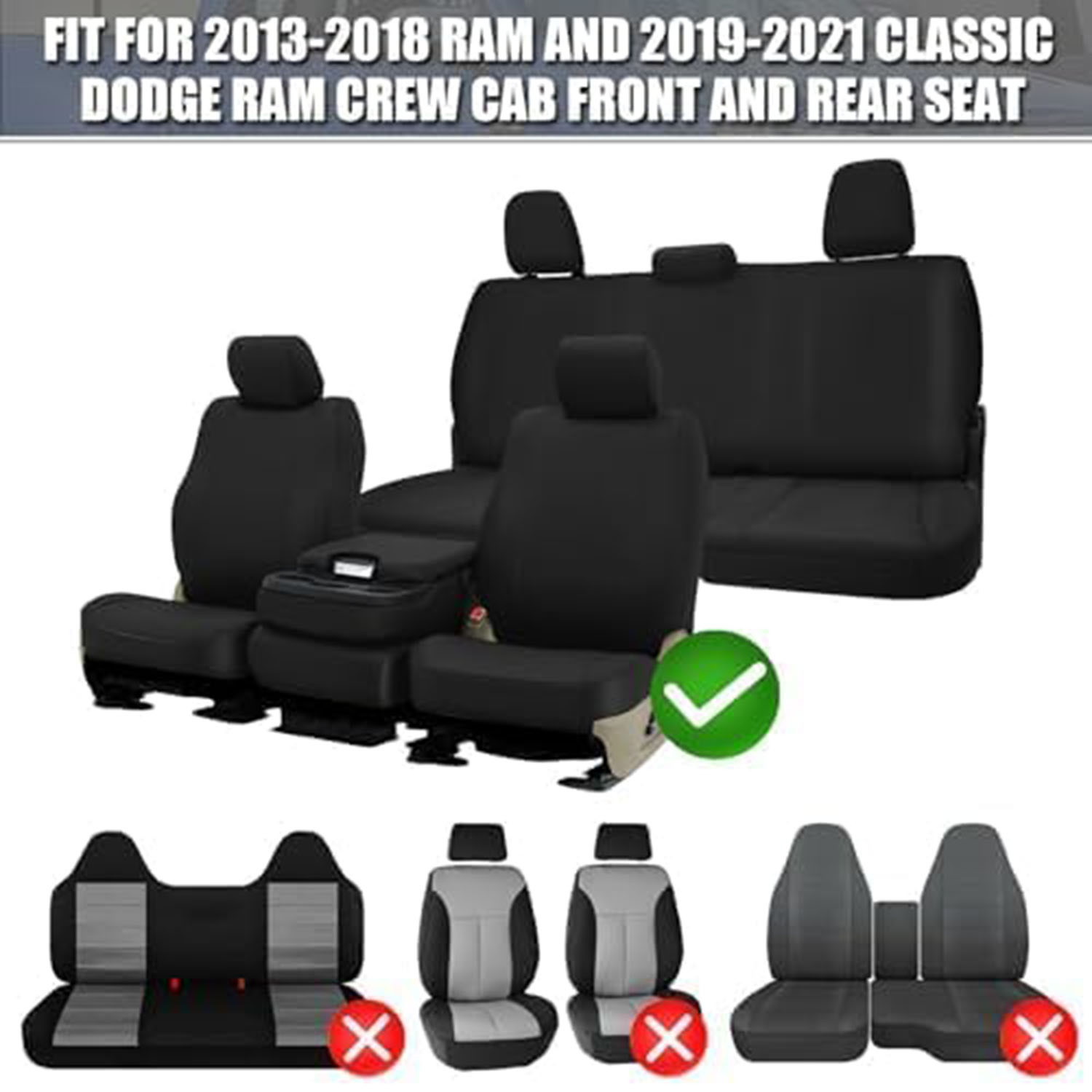 CoveltaFull Seat Cover Set for 2013–2018 Dodge Ram 1500/2500/3500 Crew Cab & 2019–2021 Ram 1500 Classic