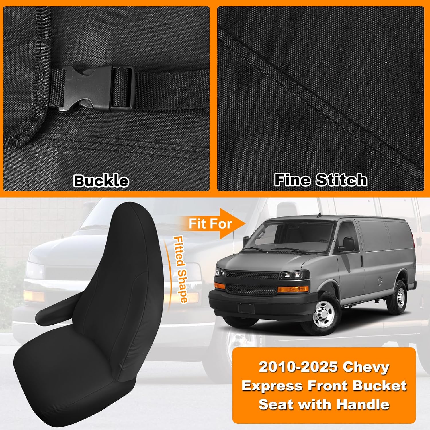 Covelta Front Seat Cover for 2010–2025 Chevy Express Van(Black)