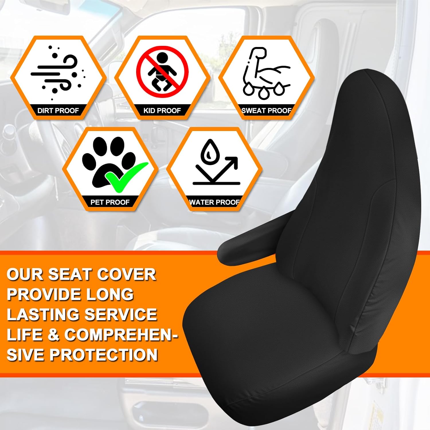 Covelta Front Seat Cover for 2010–2025 Chevy Express Van(Black)