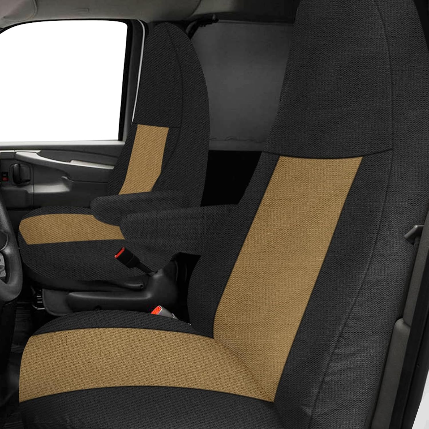 Covelta Front Seat Cover for 2010–2025 Chevy Express Van(Black and Tan)