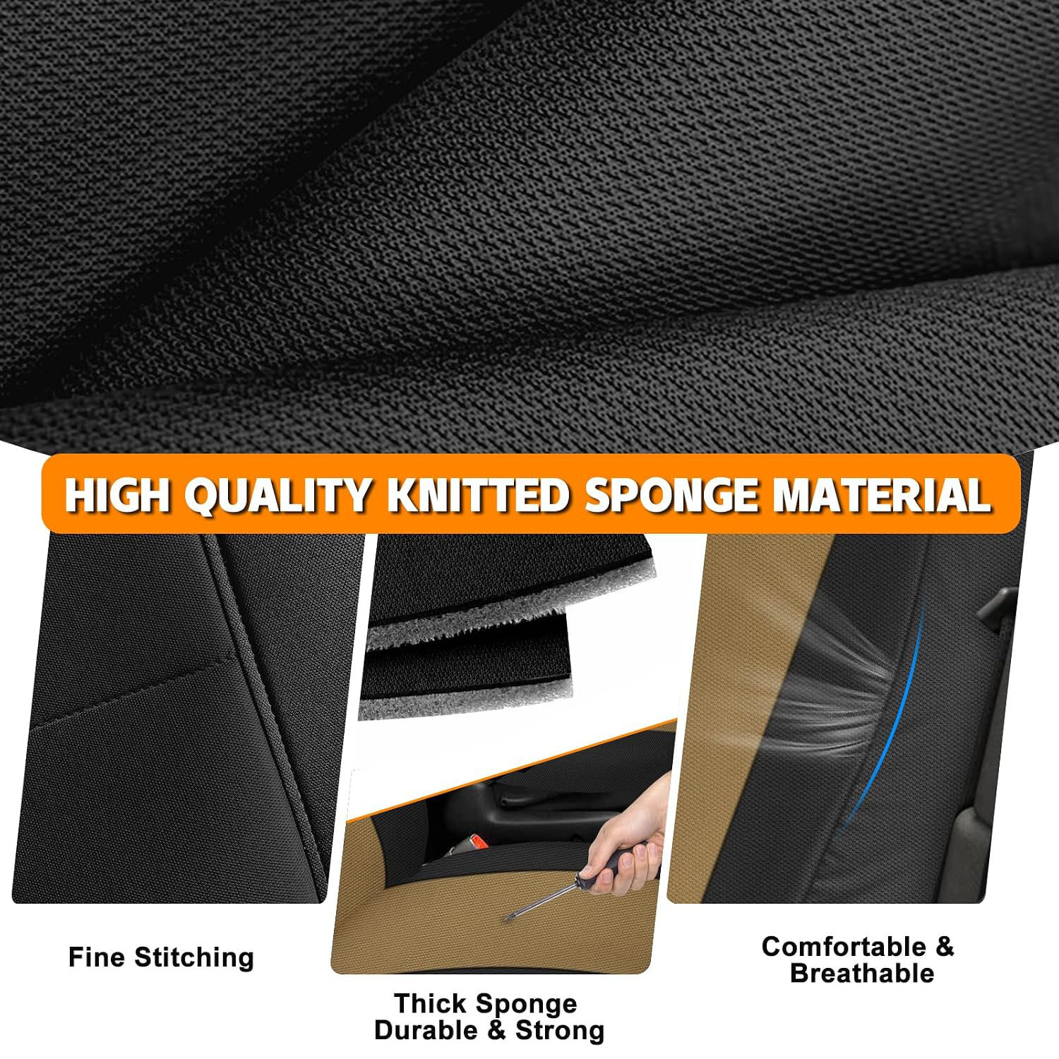 Covelta Front Seat Cover for 2010–2025 Chevy Express Van(Black and Tan)