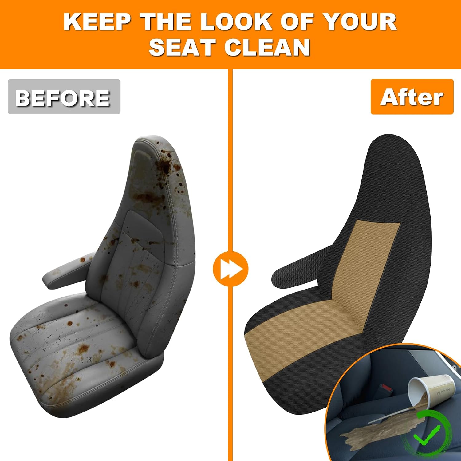 Covelta Front Seat Cover for 2010–2025 Chevy Express Van(Black and Tan)