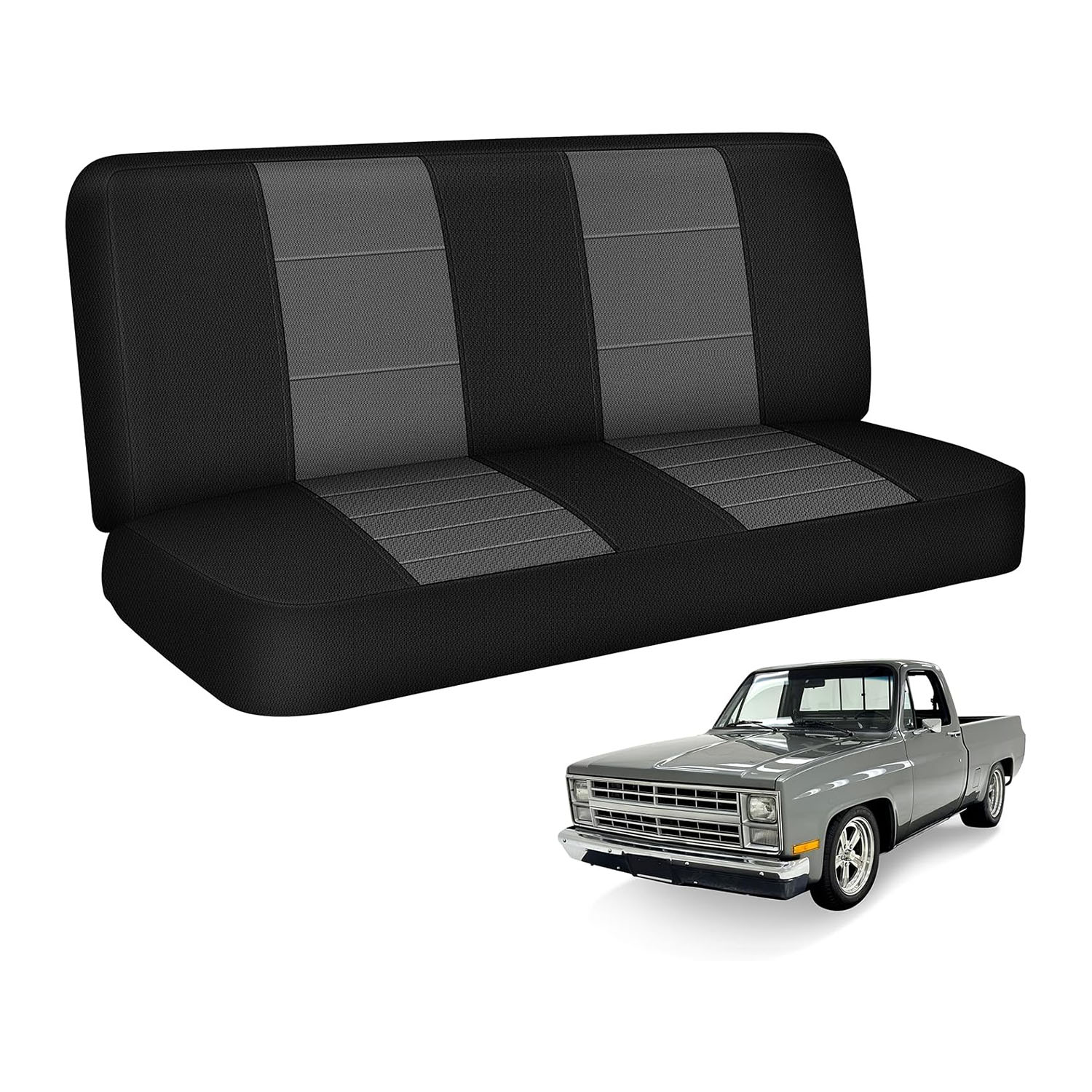 Covelta Front Bench Seat Cover for 1961–1987 Chevy C/K 10 C/K 20(Gray/Black)