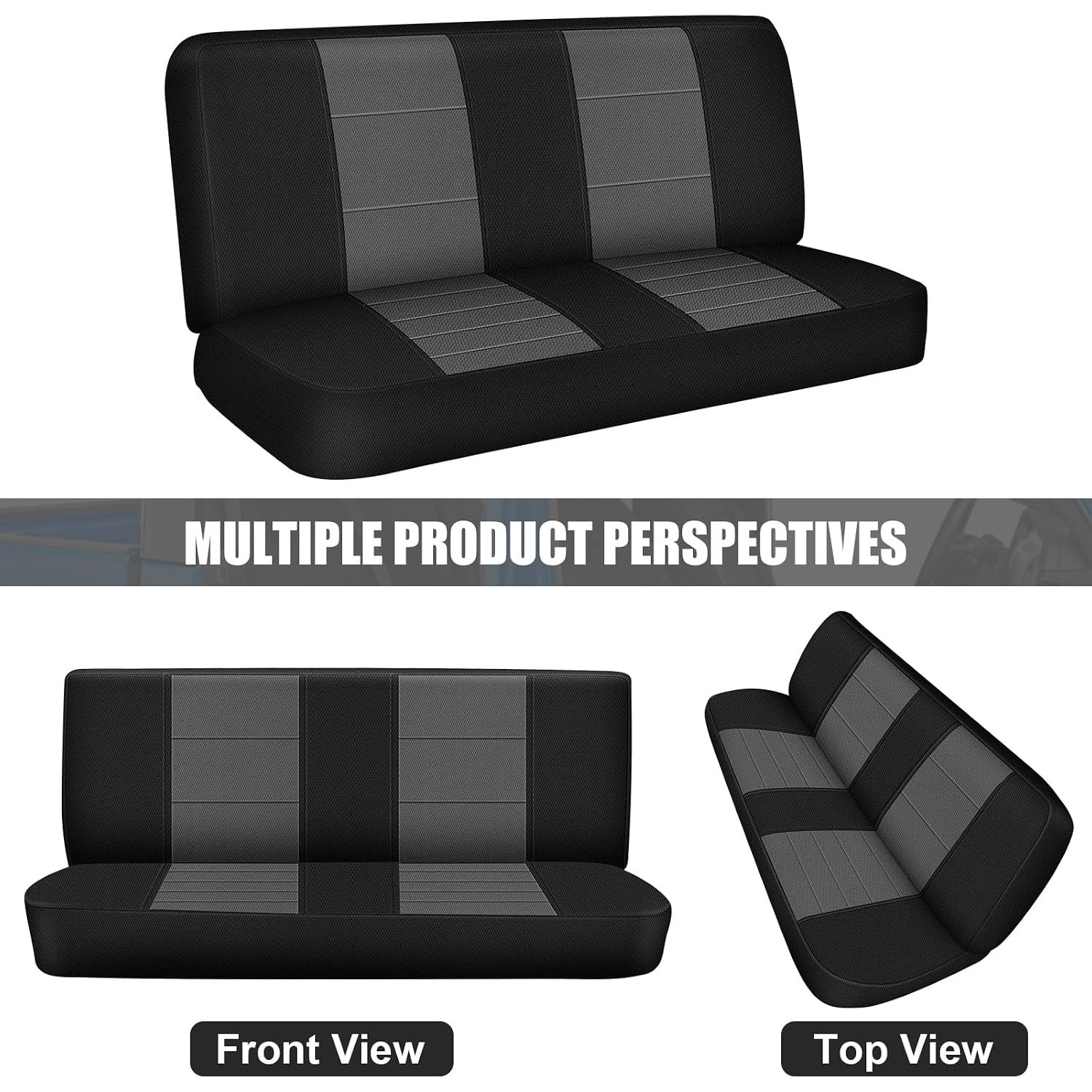 Covelta Front Bench Seat Cover for 1961–1987 Chevy C/K 10 C/K 20(Gray/Black)