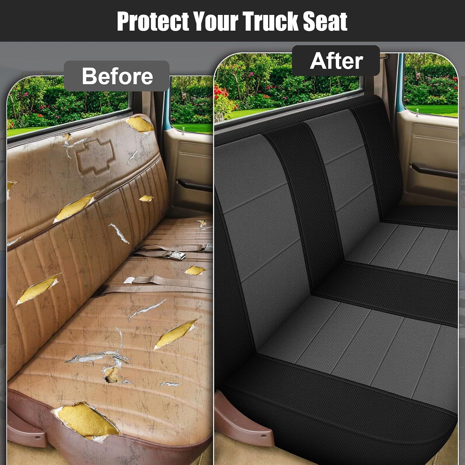 Covelta Front Bench Seat Cover for 1961–1987 Chevy C/K 10 C/K 20(Gray/Black)