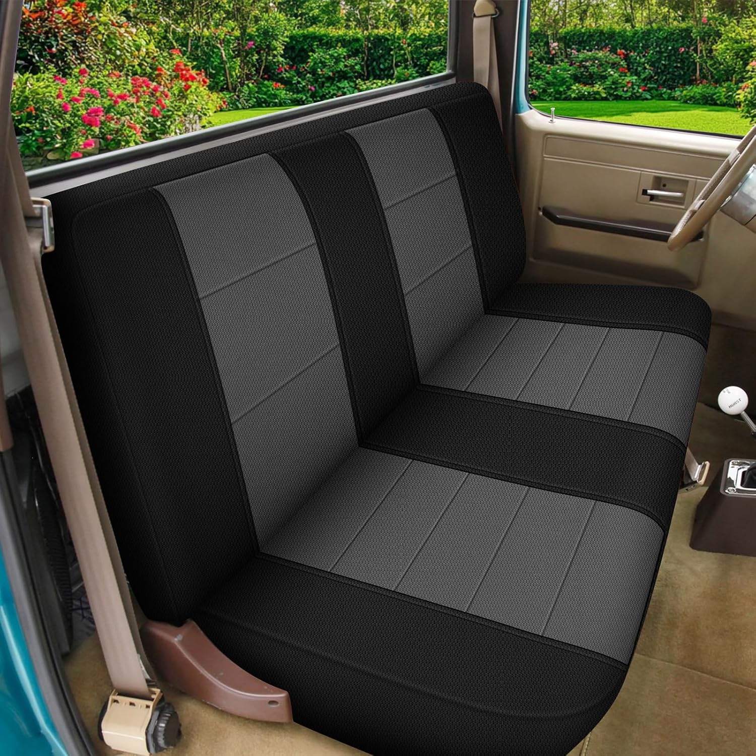 Covelta Front Bench Seat Cover for 1961–1987 Chevy C/K 10 C/K 20(Gray/Black)
