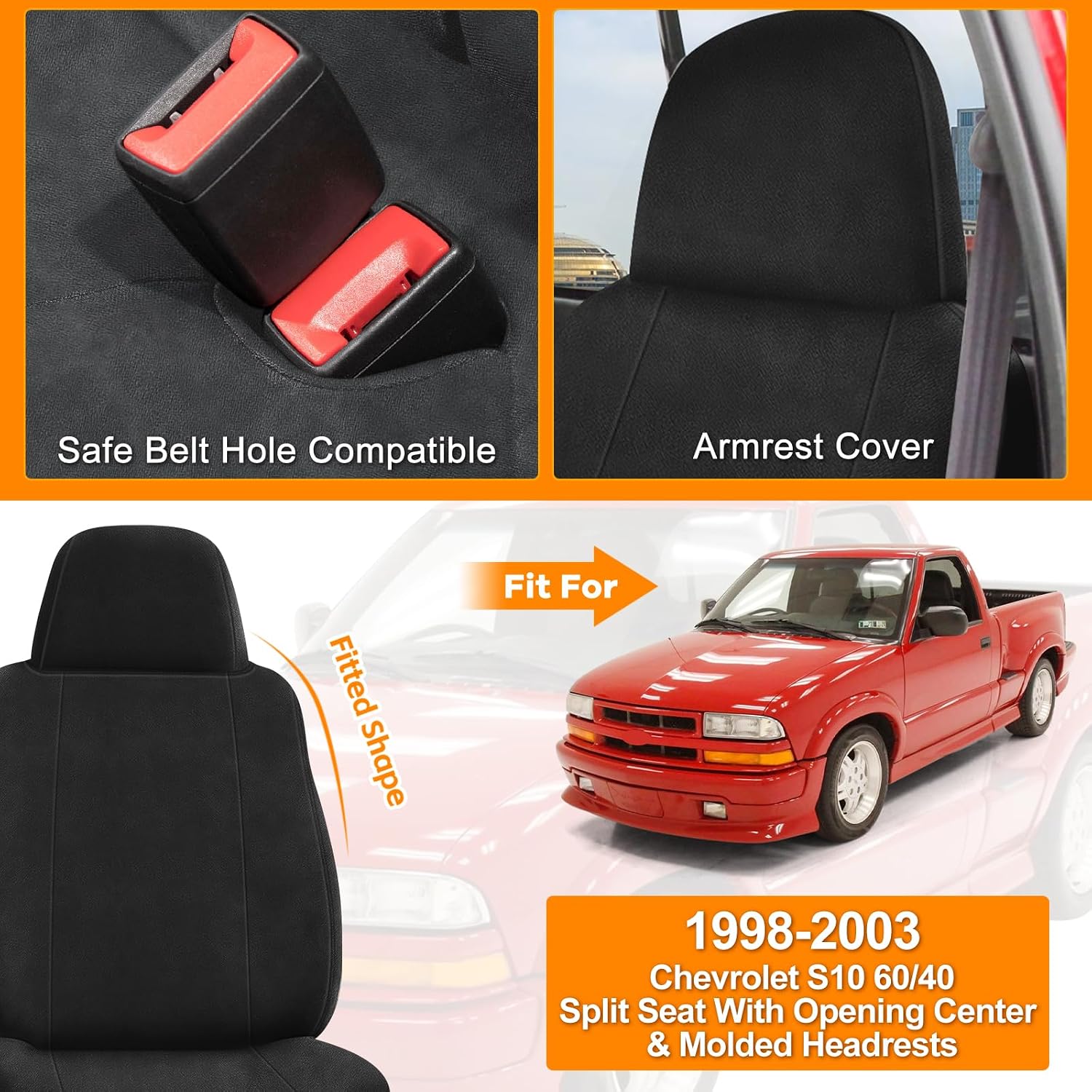 Covelta Front Seat Cover for 1998–2003 Chevy S10（Black）