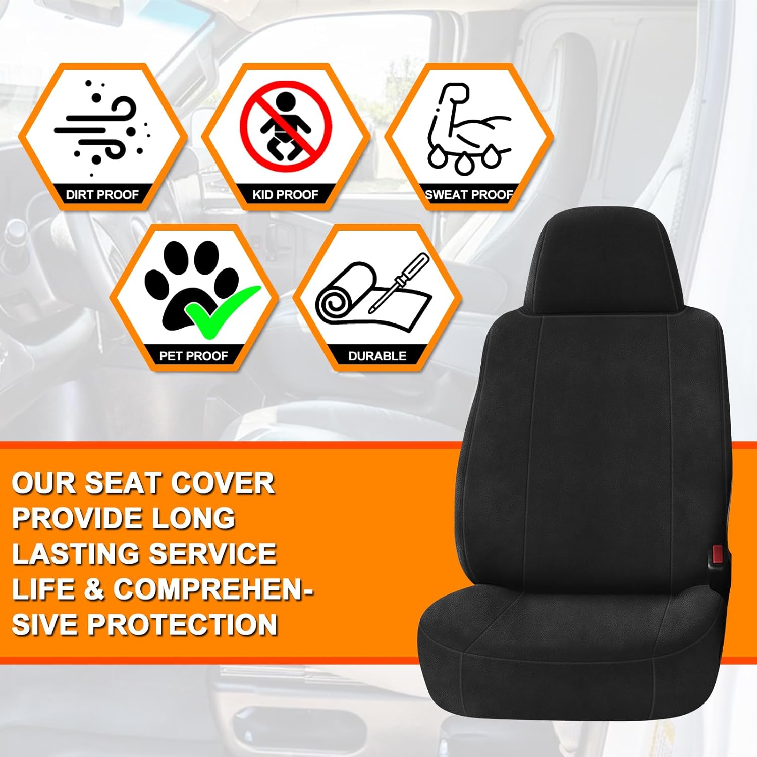 Covelta Front Seat Cover for 1998–2003 Chevy S10（Black）