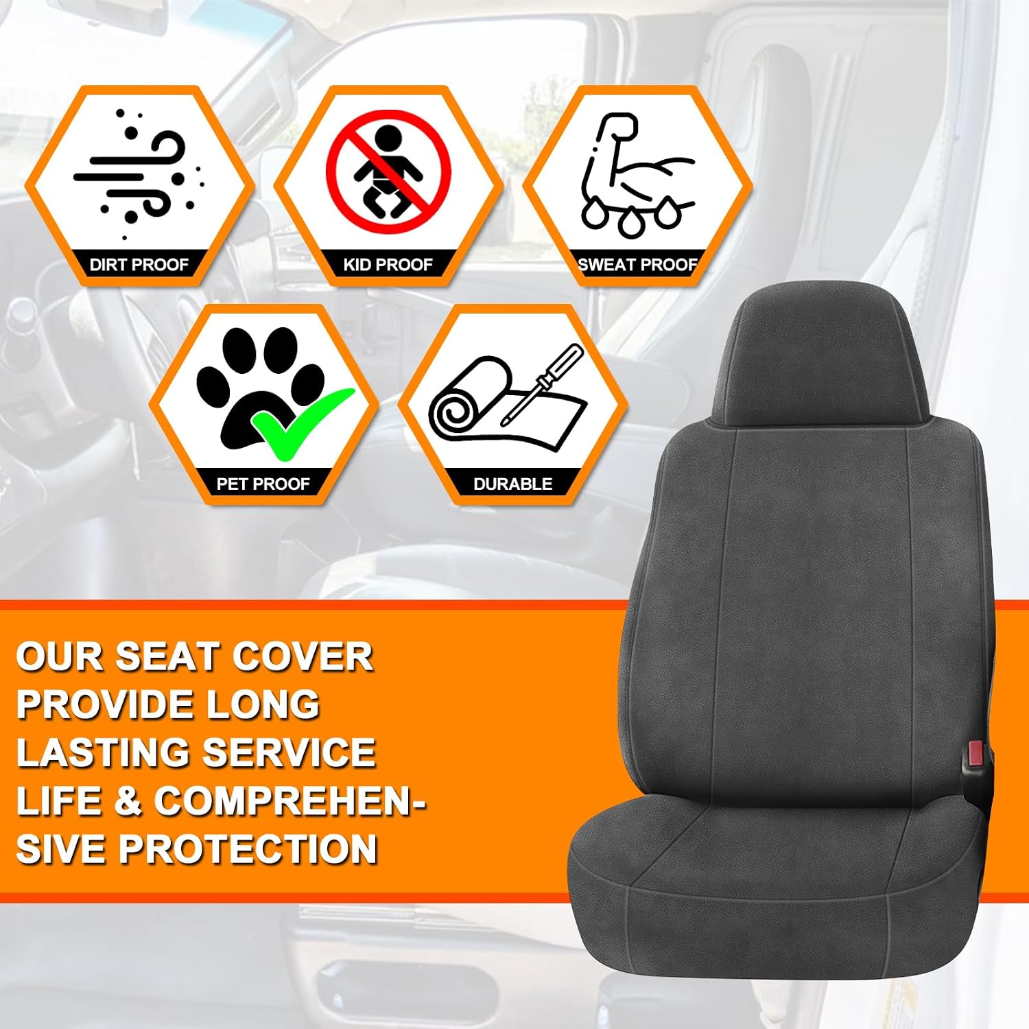 Covelta Front Seat Cover for 1998–2003 Chevy S10（Gray）