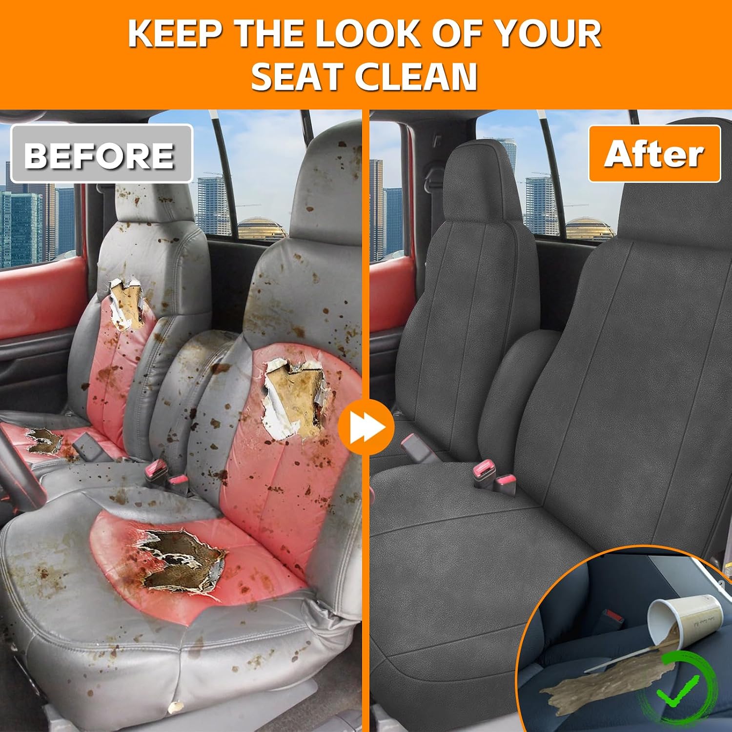 Covelta Front Seat Cover for 1998–2003 Chevy S10（Gray）