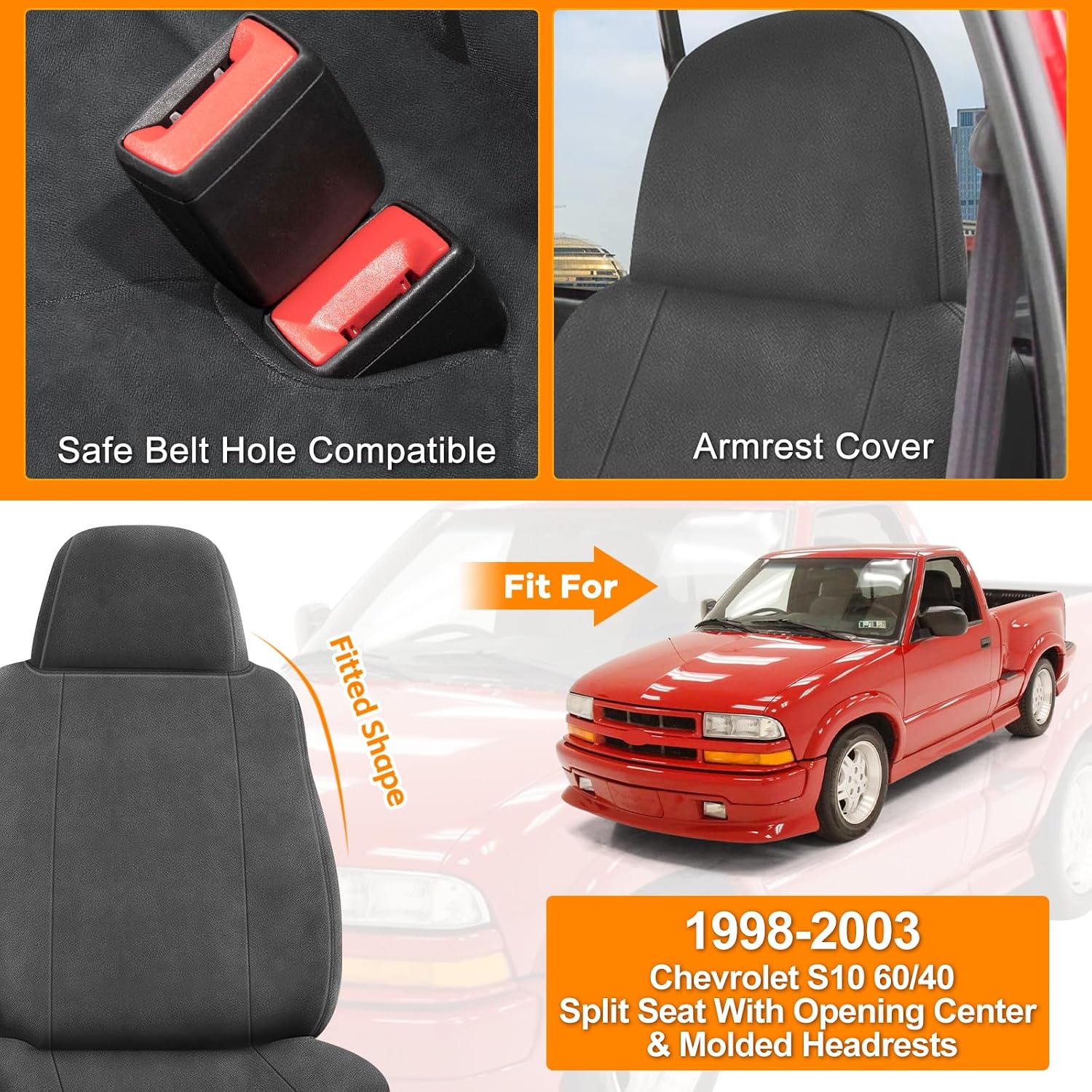 Covelta Front Seat Cover for 1998–2003 Chevy S10（Gray）