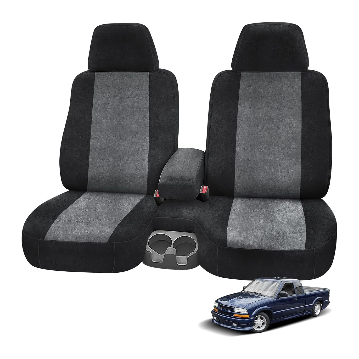 Covelta Front Seat Cover for 1998–2003 Chevy S10（Black and Charcoal）