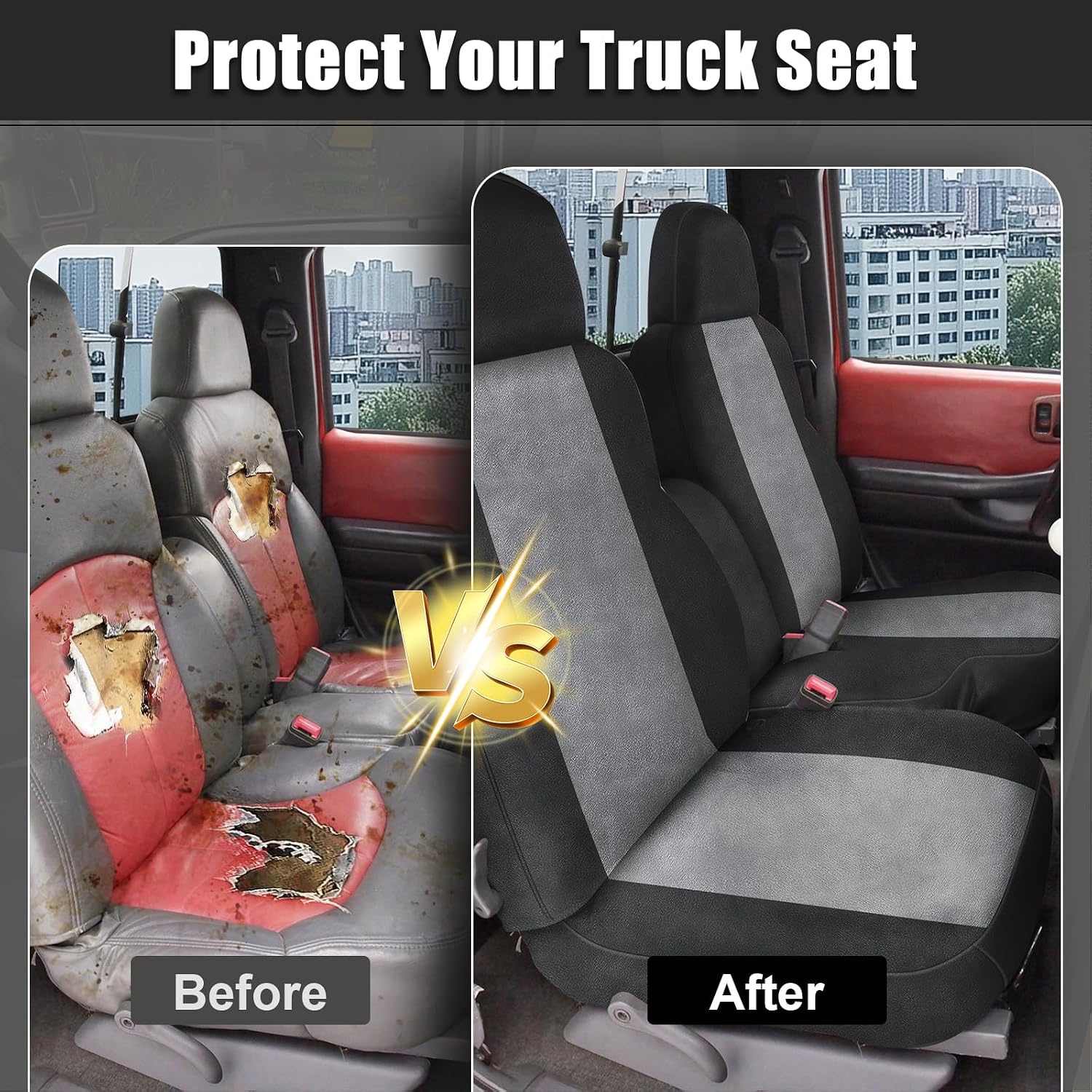Covelta Front Seat Cover for 1998–2003 Chevy S10（Black and Charcoal）
