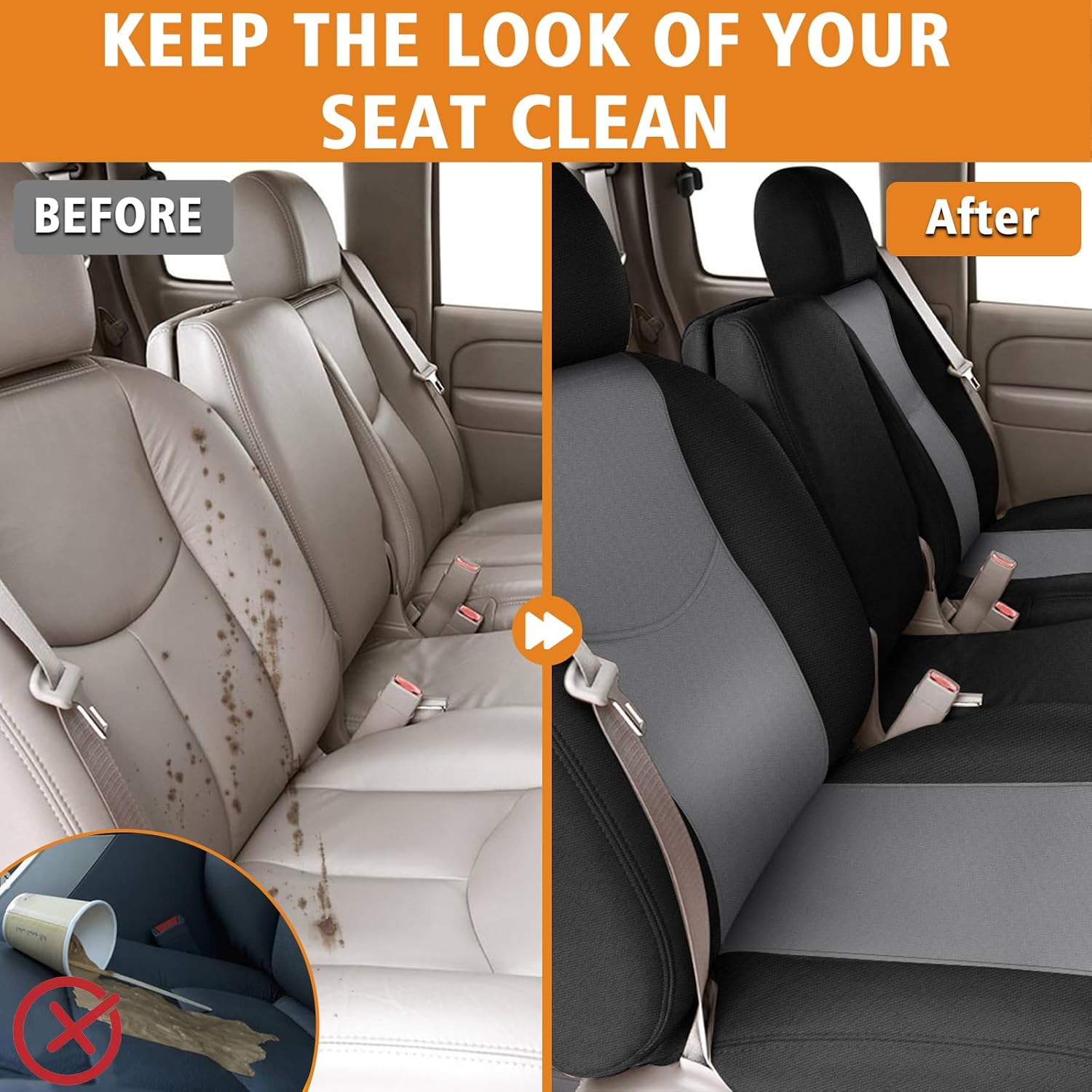 Covelta Front Seat Cover for 2003–2006 Chevy Silverado Double Cab（Black & gray）