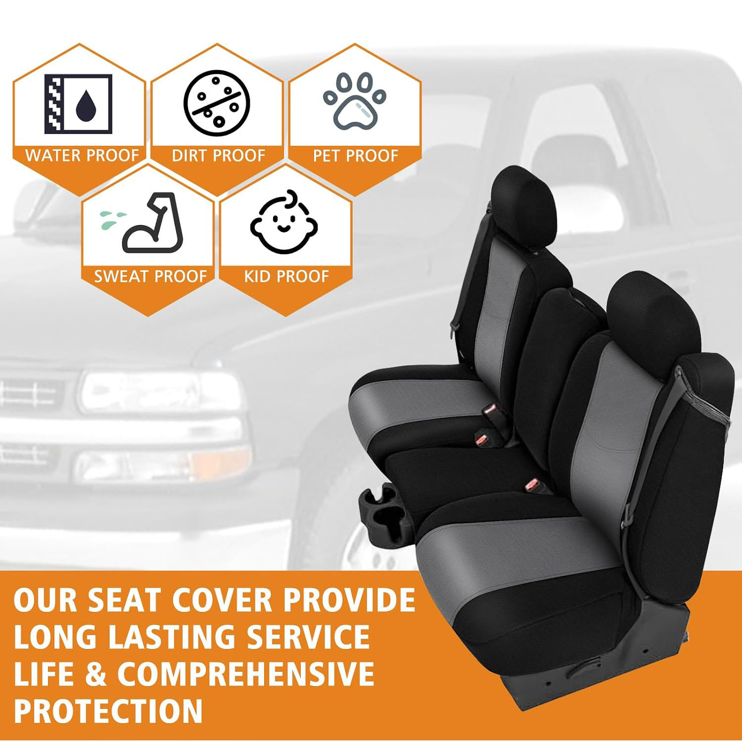 Covelta Front Seat Cover for 2003–2006 Chevy Silverado Double Cab（Black & gray）
