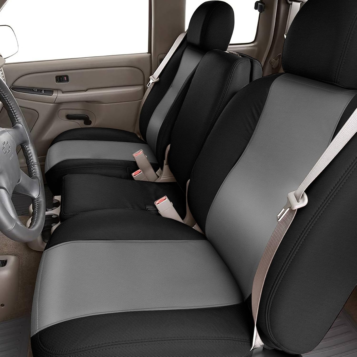 Covelta Front Seat Cover for 2003–2006 Chevy Silverado Double Cab（Black & gray）