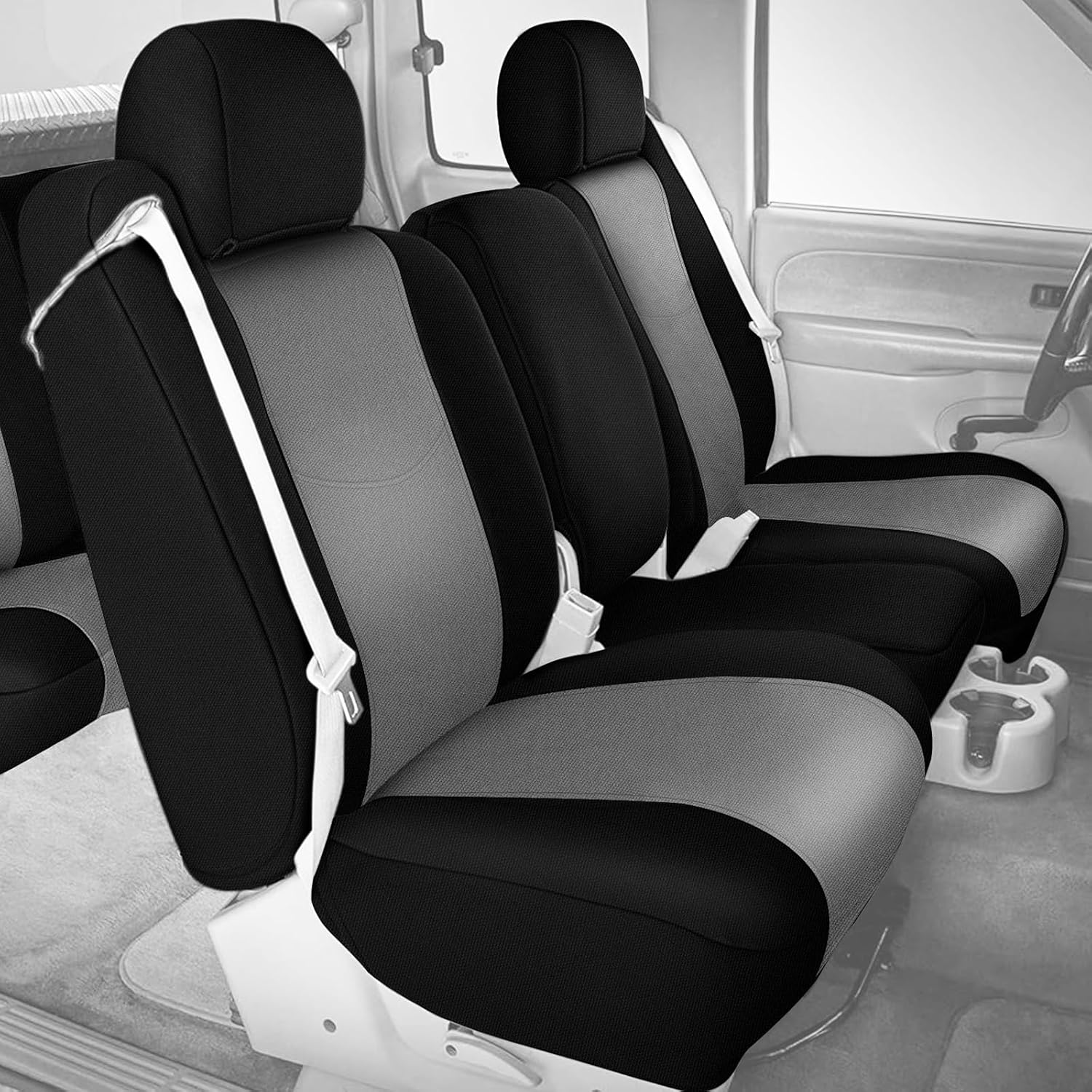 Covelta Front Seat Cover for 2003–2006 Chevy Silverado Double Cab（Black & gray）