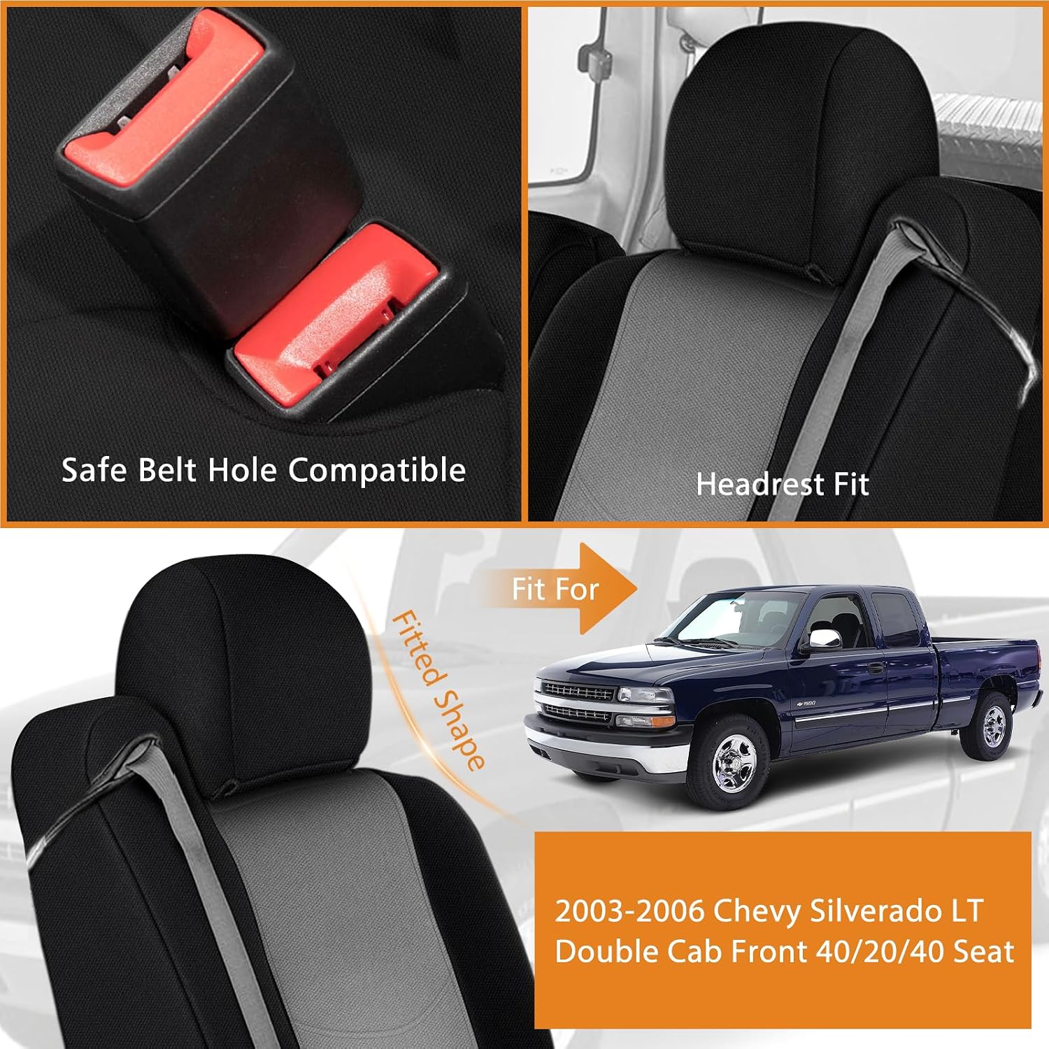 Covelta Front Seat Cover for 2003–2006 Chevy Silverado Double Cab（Black & gray）