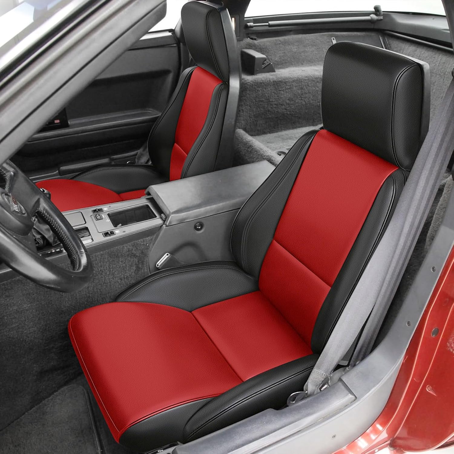 Covelta Front Seat Cover for 1984–1993 Chevy Corvette C4（Black/Red）