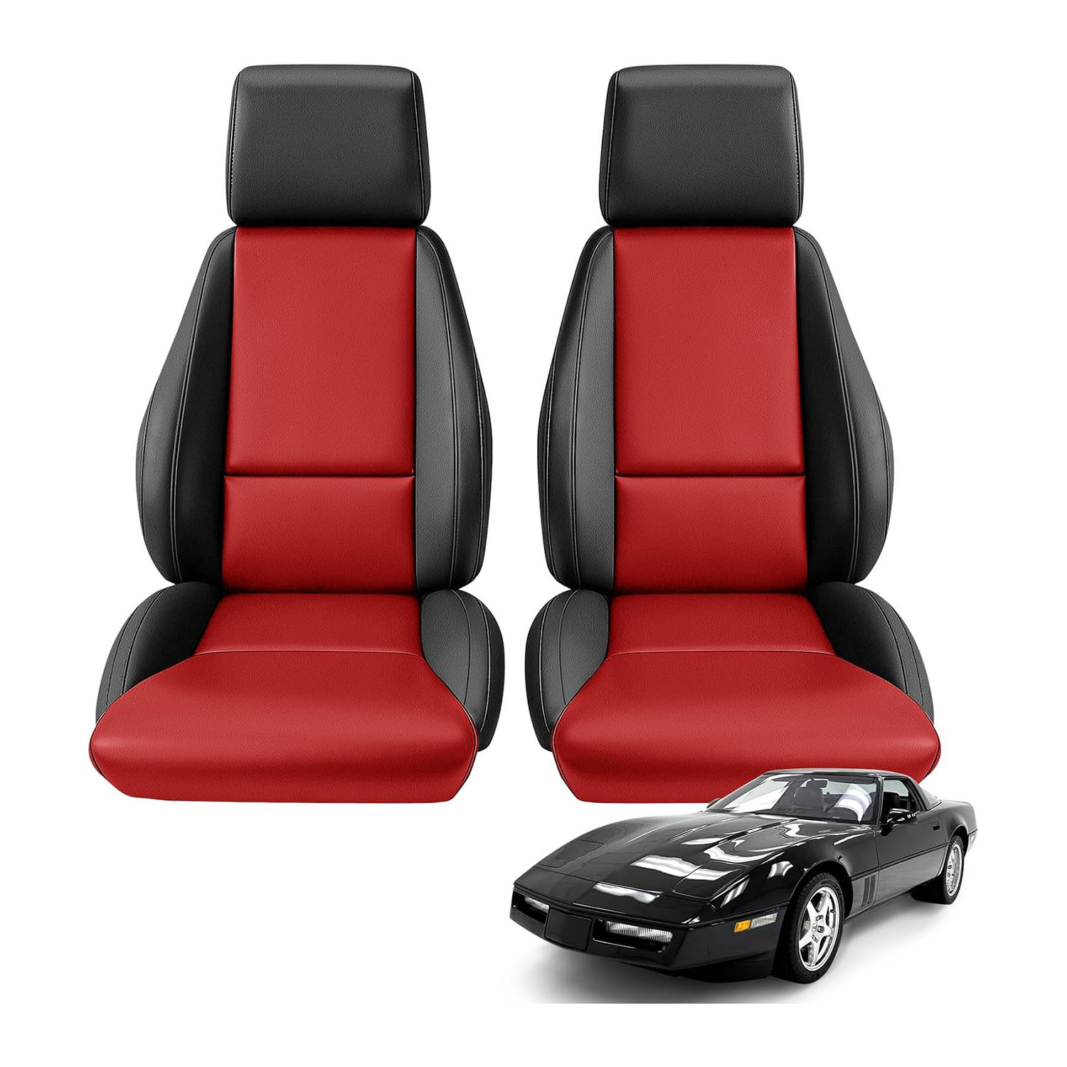 Covelta Front Seat Cover for 1984–1993 Chevy Corvette C4（Black/Red）