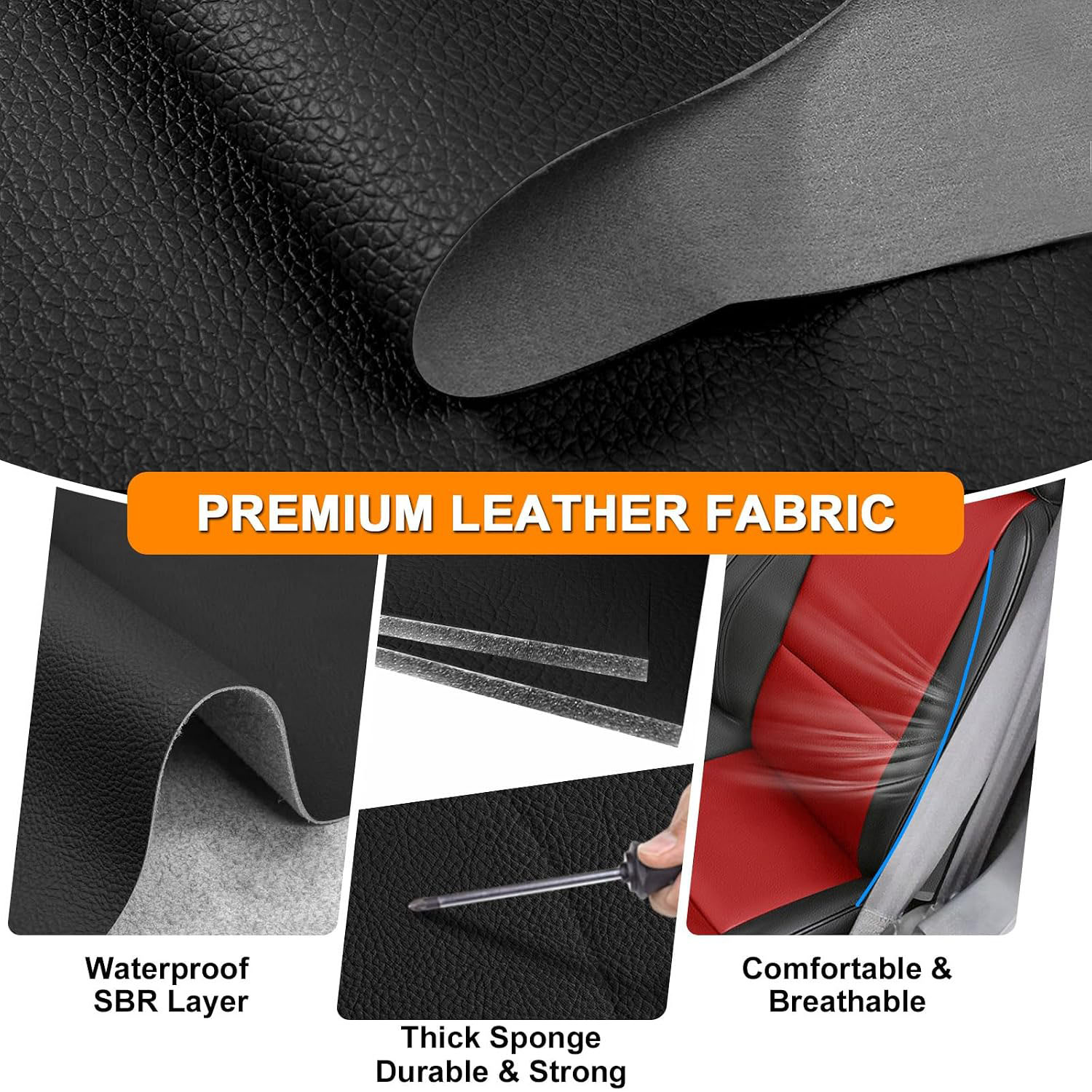 Covelta Front Seat Cover for 1984–1993 Chevy Corvette C4（Black/Red）