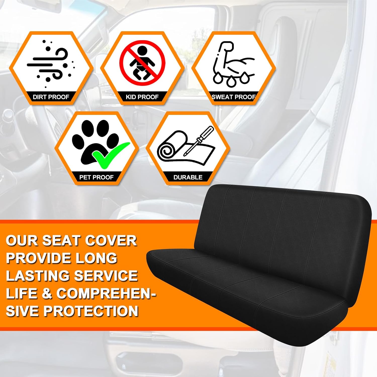 Covelta Front Bench Seat Cover for 1973–1999 Chevy Full-Size Trucks(Black)
