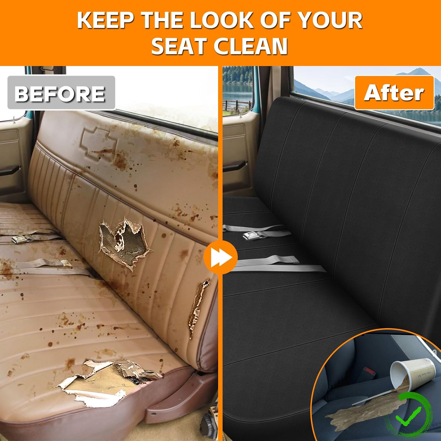 Covelta Front Bench Seat Cover for 1973–1999 Chevy Full-Size Trucks(Black)