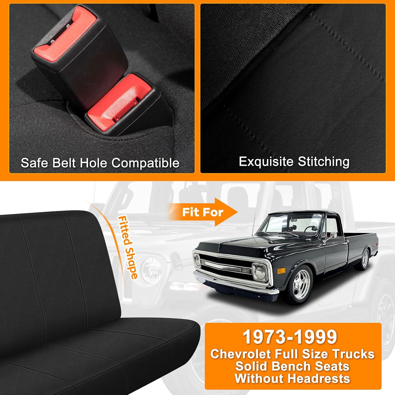 Covelta Front Bench Seat Cover for 1973–1999 Chevy Full-Size Trucks(Black)