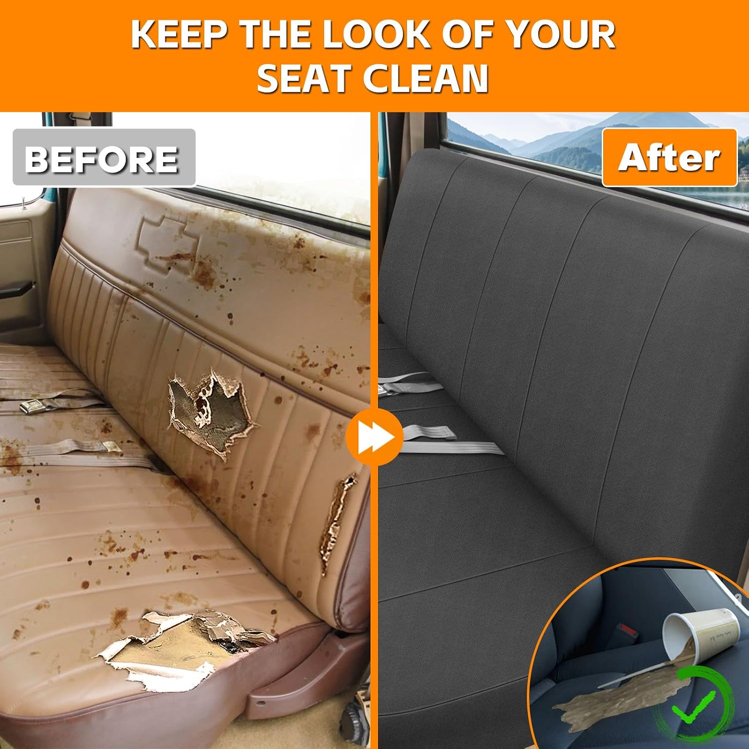 Covelta Front Bench Seat Cover for 1973–1999 Chevy Full-Size Trucks(Charcoal)