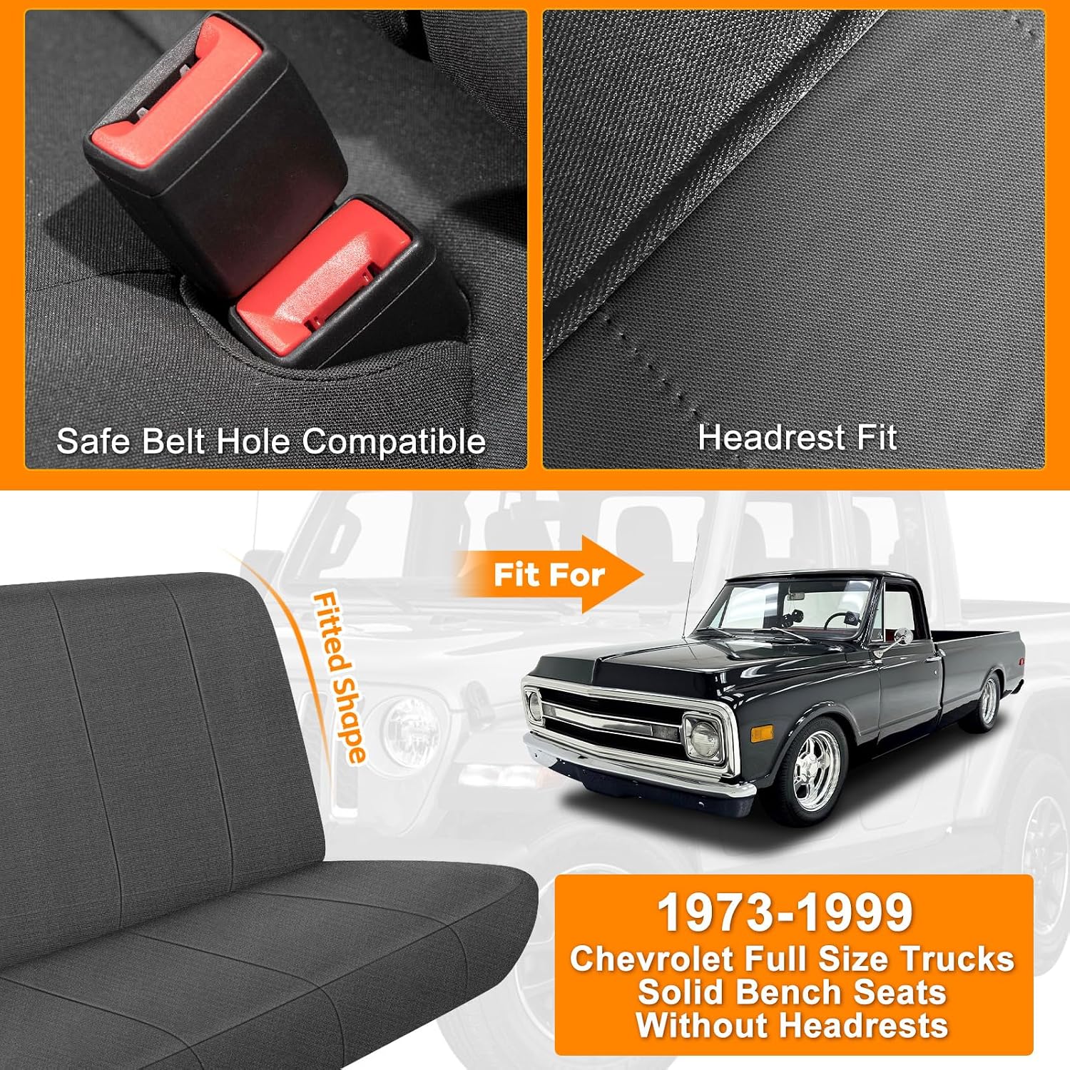 Covelta Front Bench Seat Cover for 1973–1999 Chevy Full-Size Trucks(Charcoal)