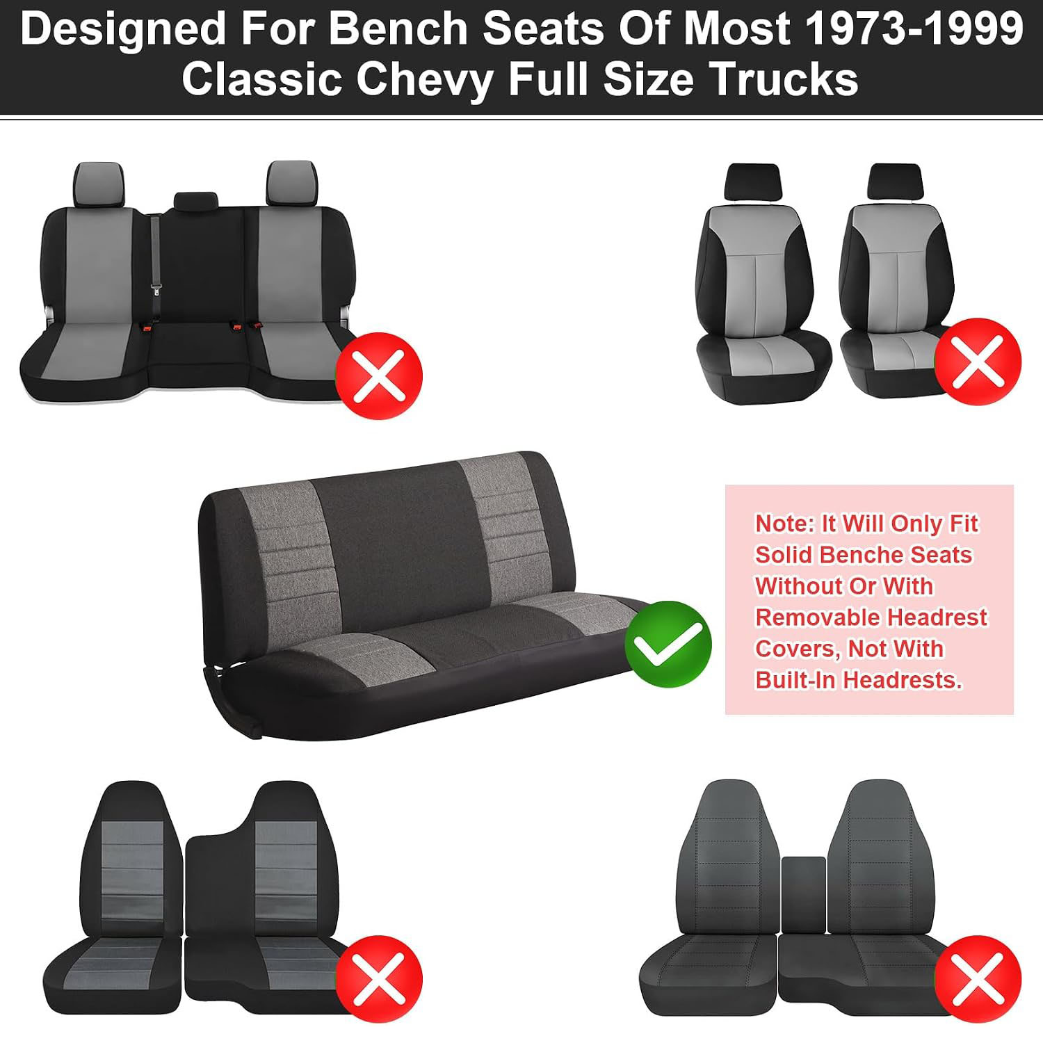 [Copy]Covelta Front Bench Seat Cover for 1973–1999 Chevy Full-Size Trucks(Charcoal)