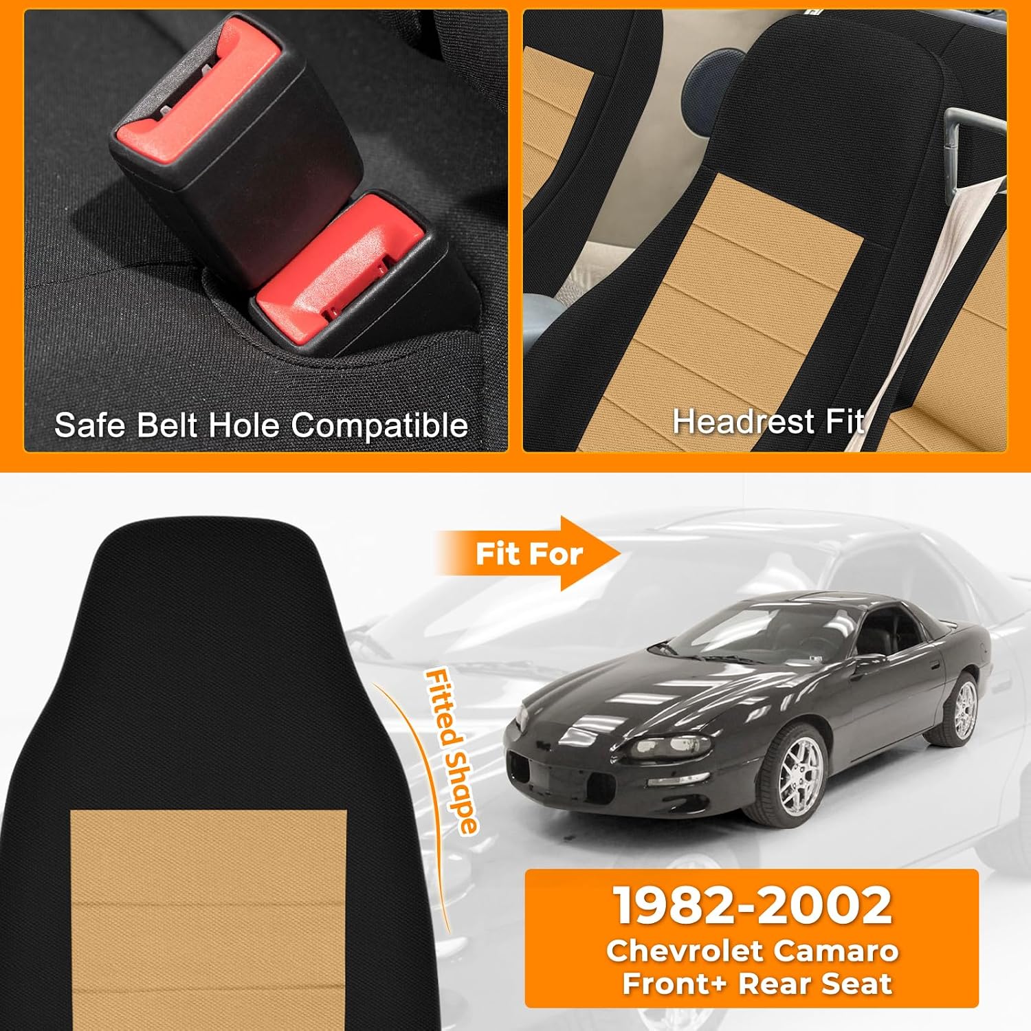 Covelta Front & Rear Full Set Seat Covers for 1982–2002 Chevy Camaro
