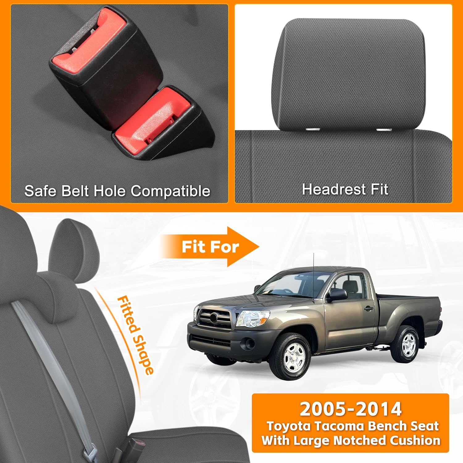 Covelta Front Bench Seat Cover for 2005–2014 Toyota Tacoma（Charcoal）