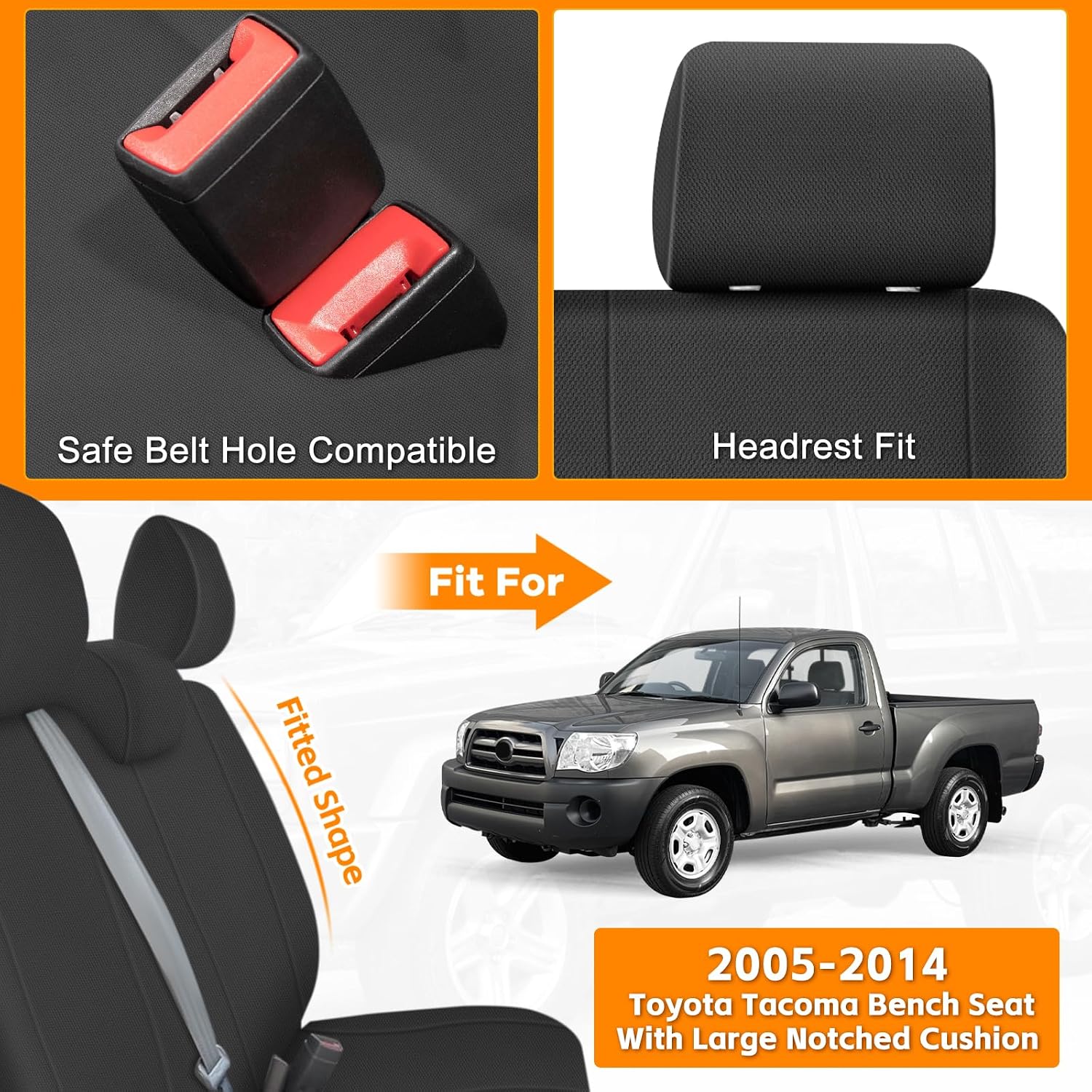 Covelta Front Bench Seat Cover for 2005–2014 Toyota Tacoma（Black）