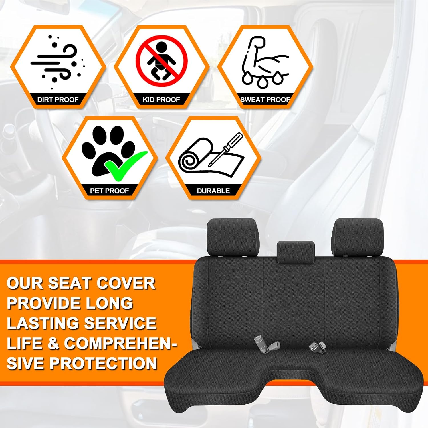 Covelta Front Bench Seat Cover for 2005–2014 Toyota Tacoma（Black）
