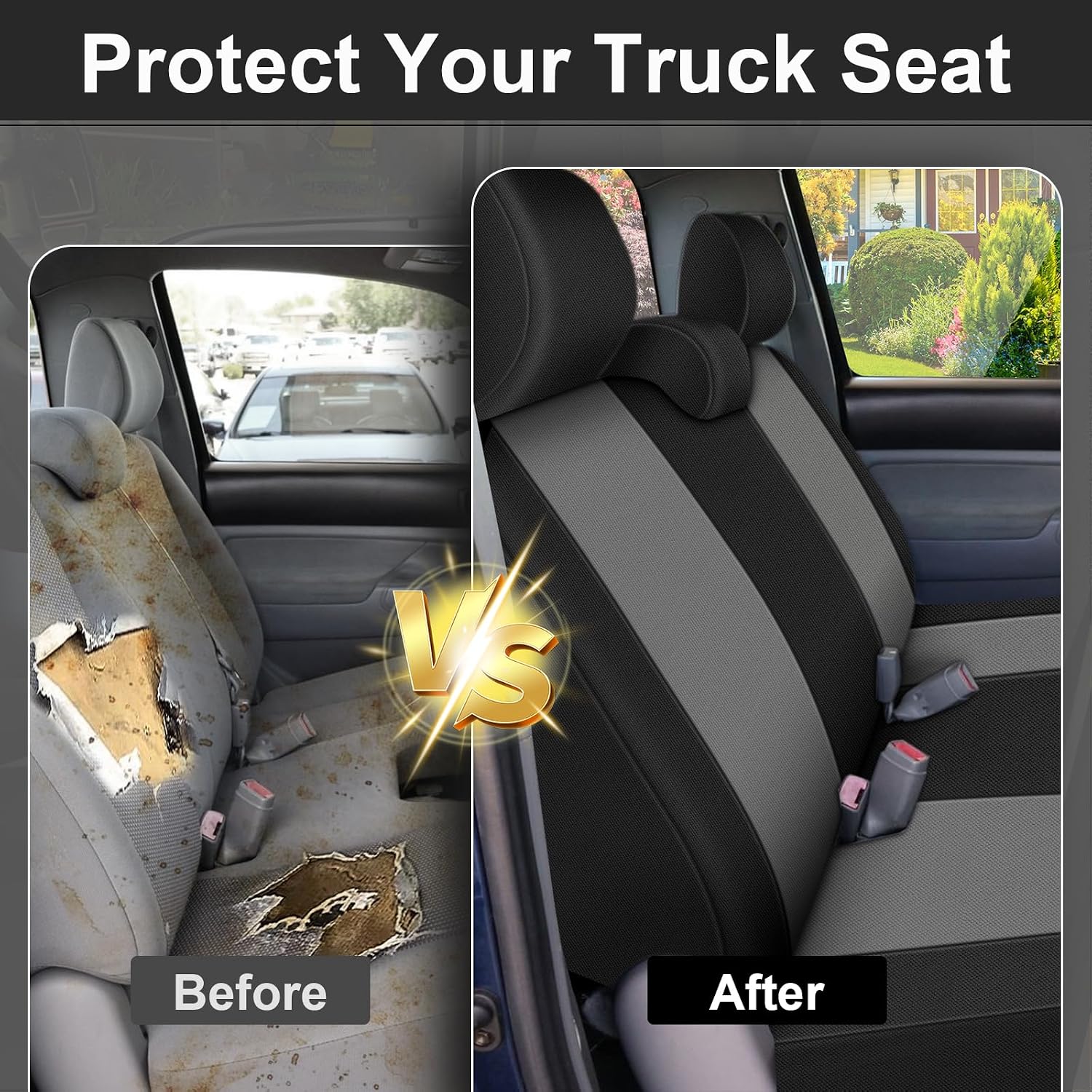 Covelta Front Bench Seat Cover for 2005–2014 Toyota Tacoma（Black and Charcoal）