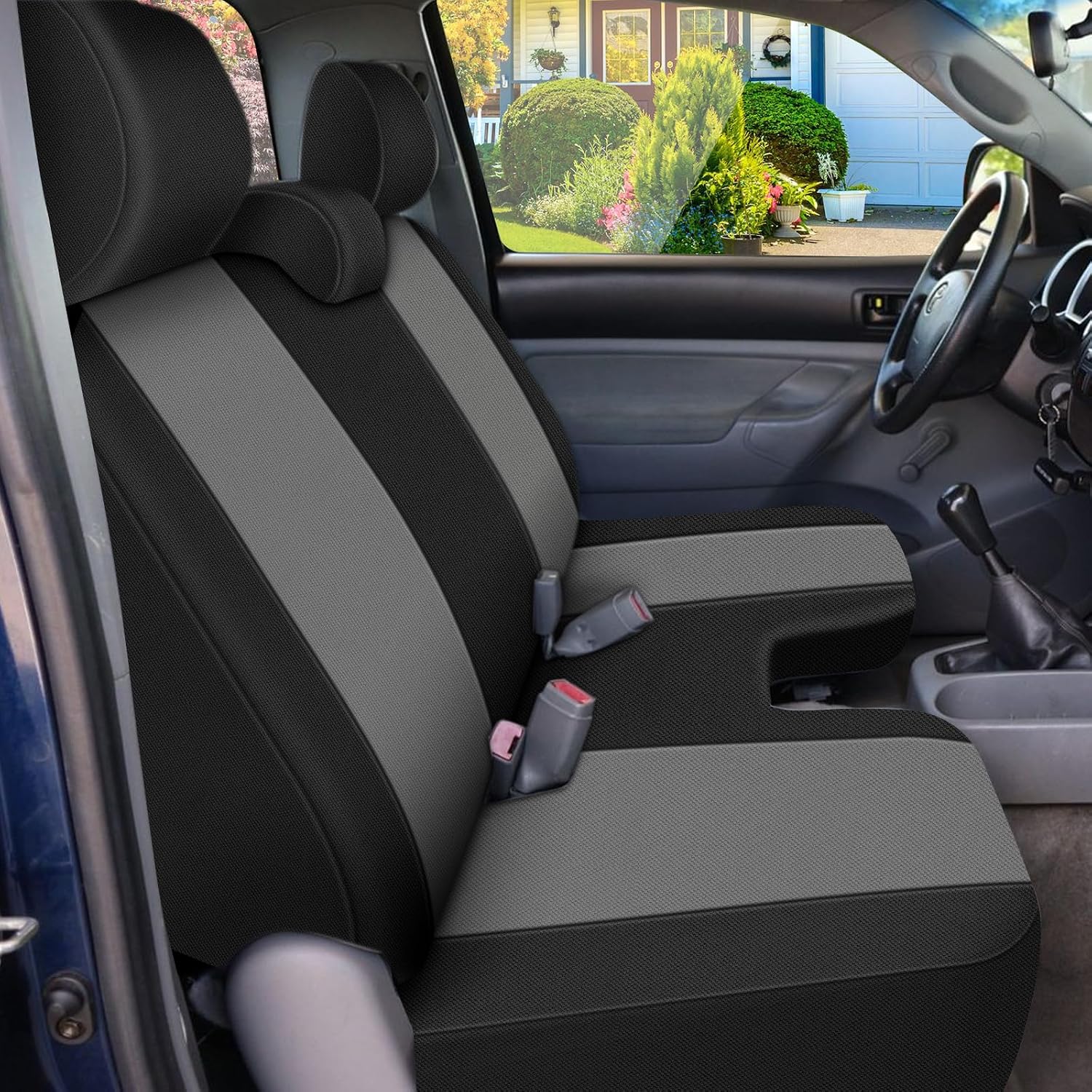 Covelta Front Bench Seat Cover for 2005–2014 Toyota Tacoma（Black and Charcoal）