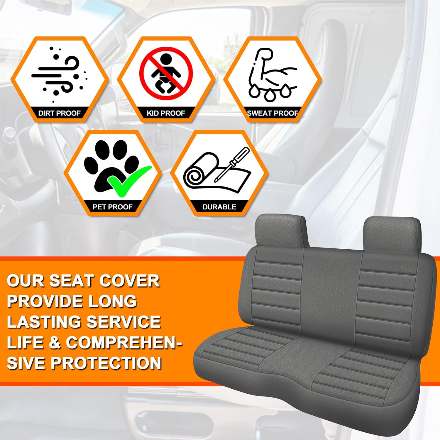 Covelta Front Bench Seat Cover Replacement for 1995–2004 Toyota Tacoma（Charcoal）