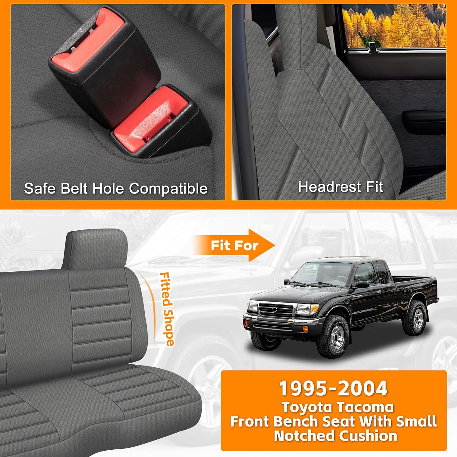 Covelta Front Bench Seat Cover Replacement for 1995–2004 Toyota Tacoma（Charcoal）