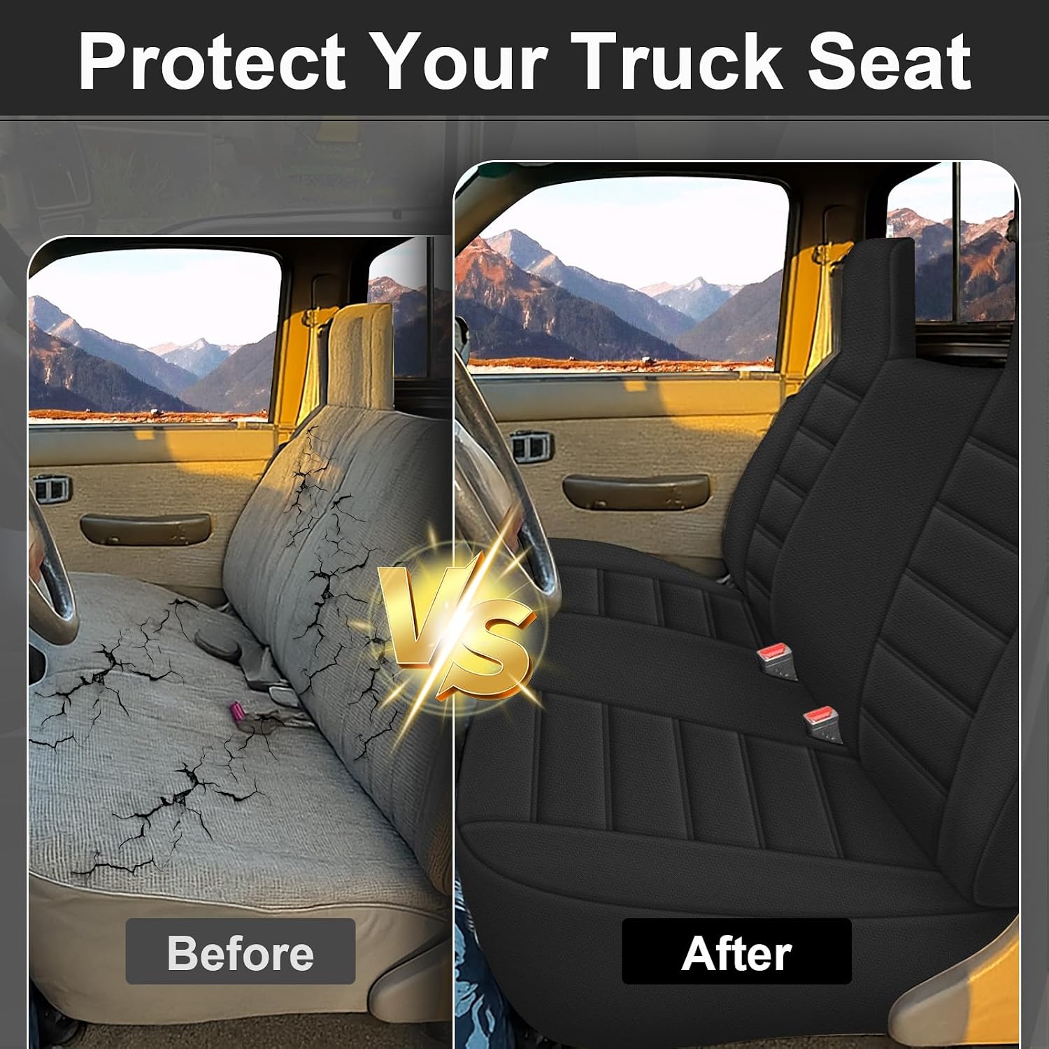 Covelta Front Bench Seat Cover Replacement for 1995–2004 Toyota Tacoma（Black）