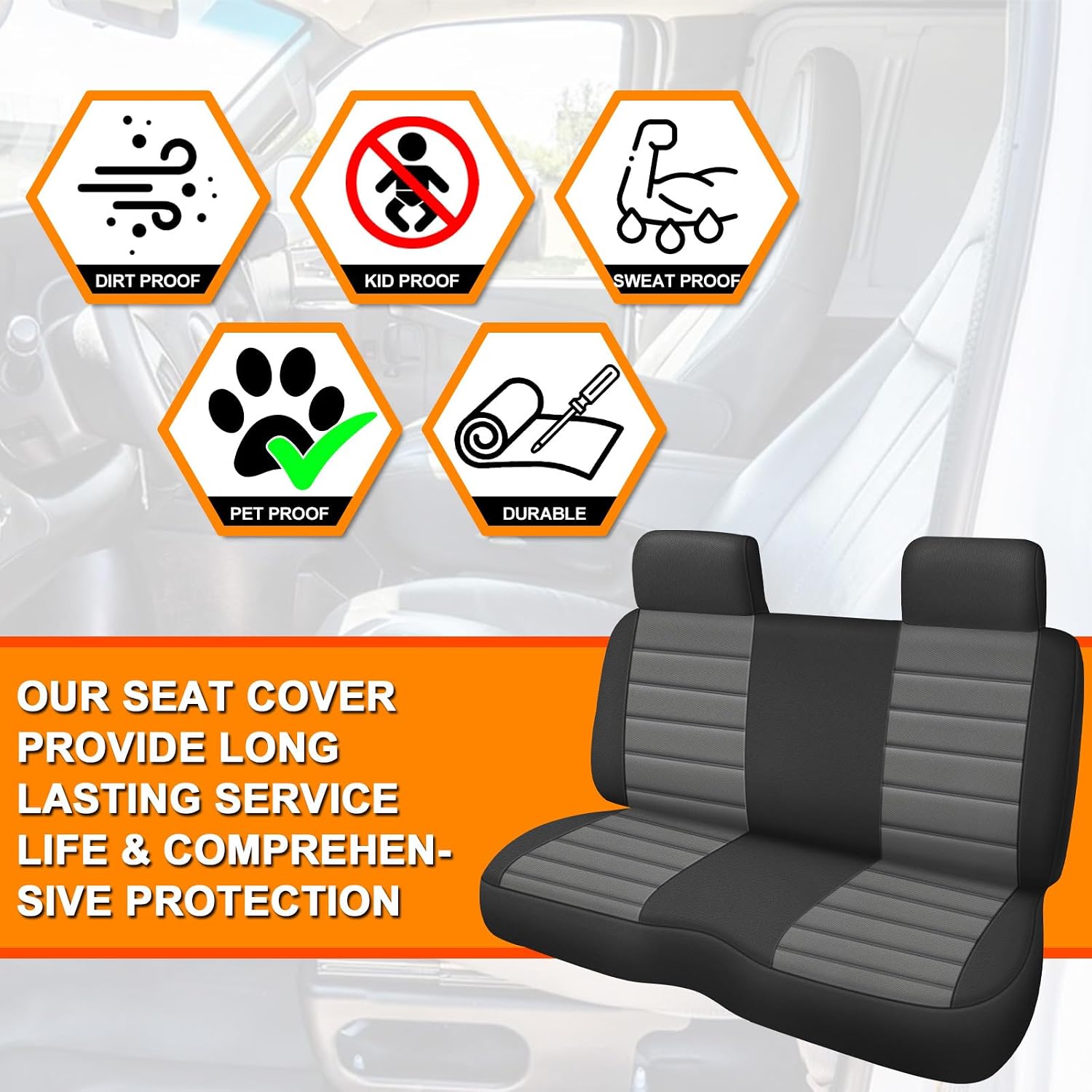 Covelta Front Bench Seat Cover Replacement for 1995–2004 Toyota Tacoma（Black & Charcoal）