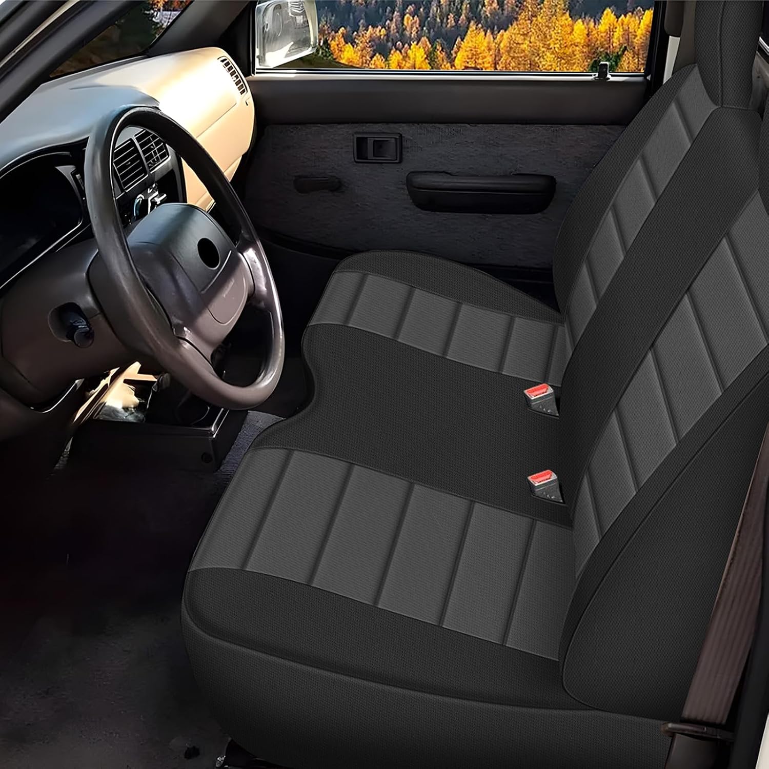 Covelta Front Bench Seat Cover Replacement for 1995–2004 Toyota Tacoma（Black & Charcoal）
