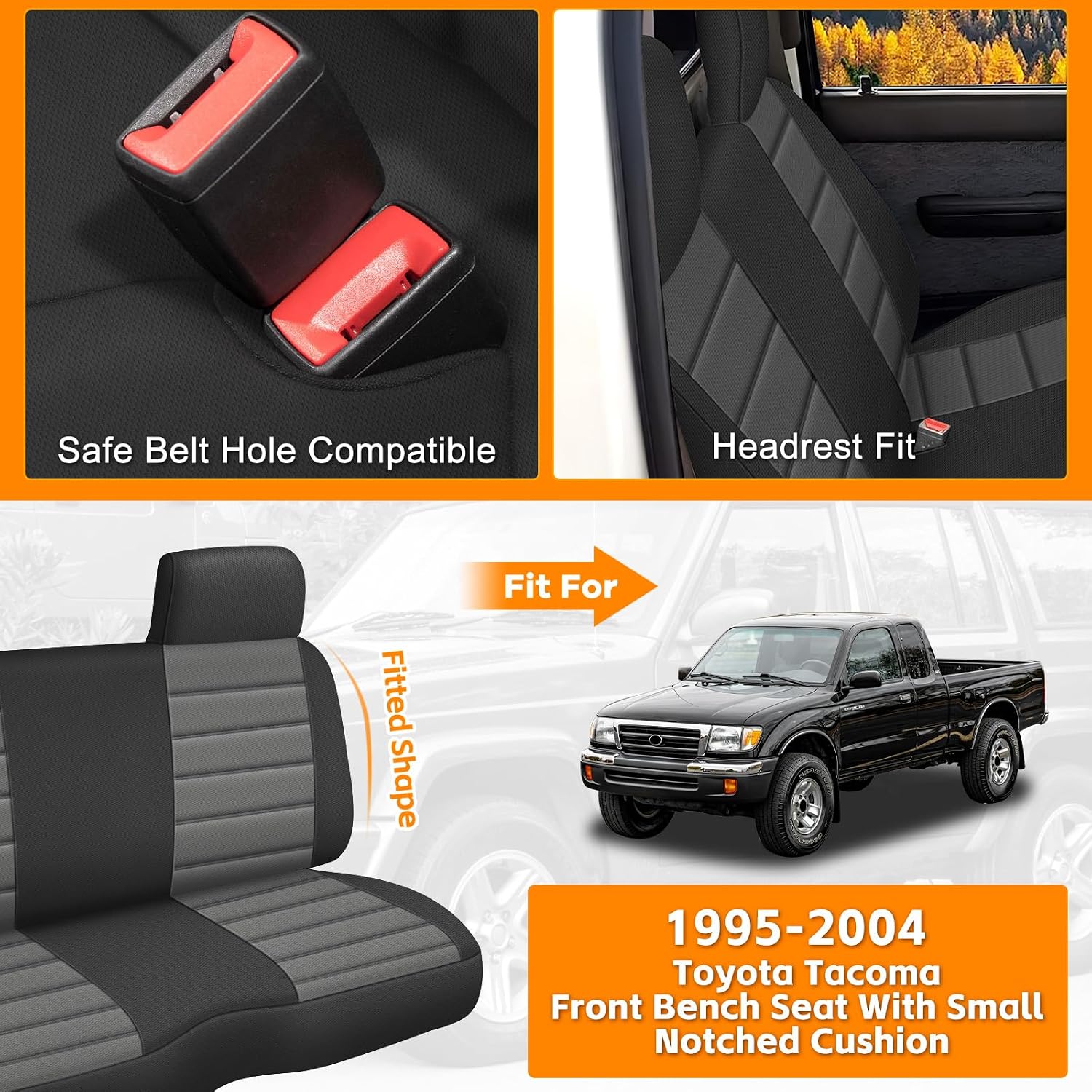 Covelta Front Bench Seat Cover Replacement for 1995–2004 Toyota Tacoma（Black & Charcoal）