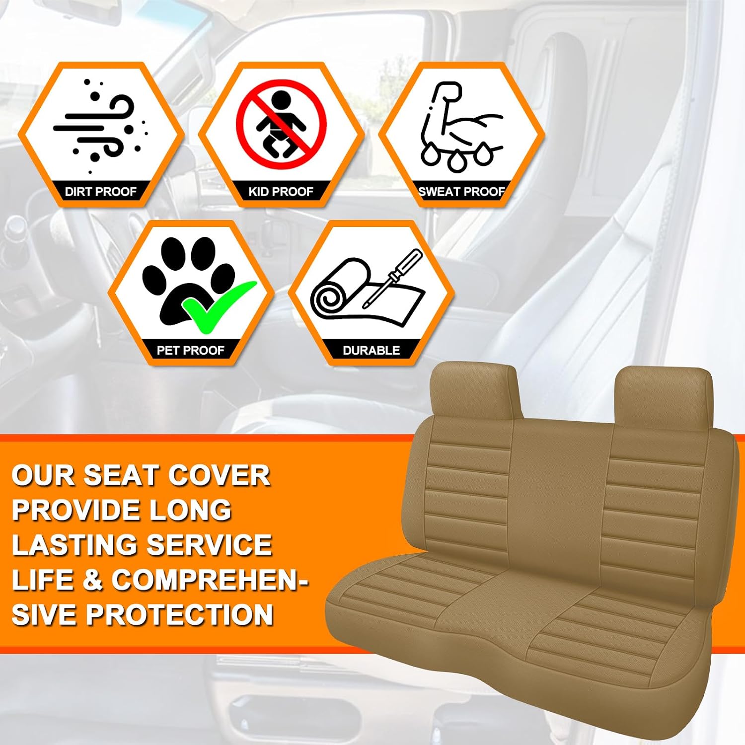 Covelta Front Bench Seat Cover Replacement for 1995–2004 Toyota Tacoma（Tan）