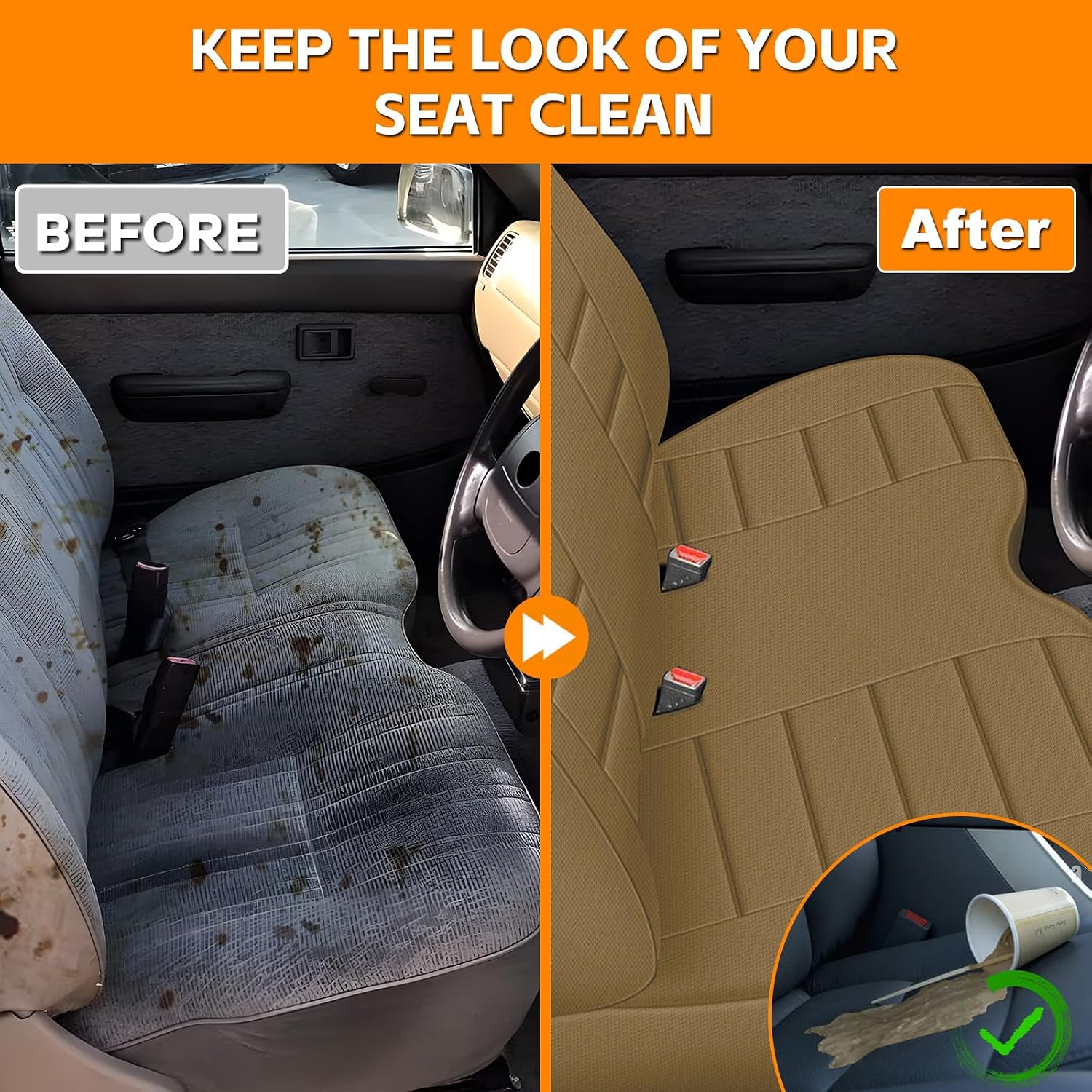 Covelta Front Bench Seat Cover Replacement for 1995–2004 Toyota Tacoma（Tan）