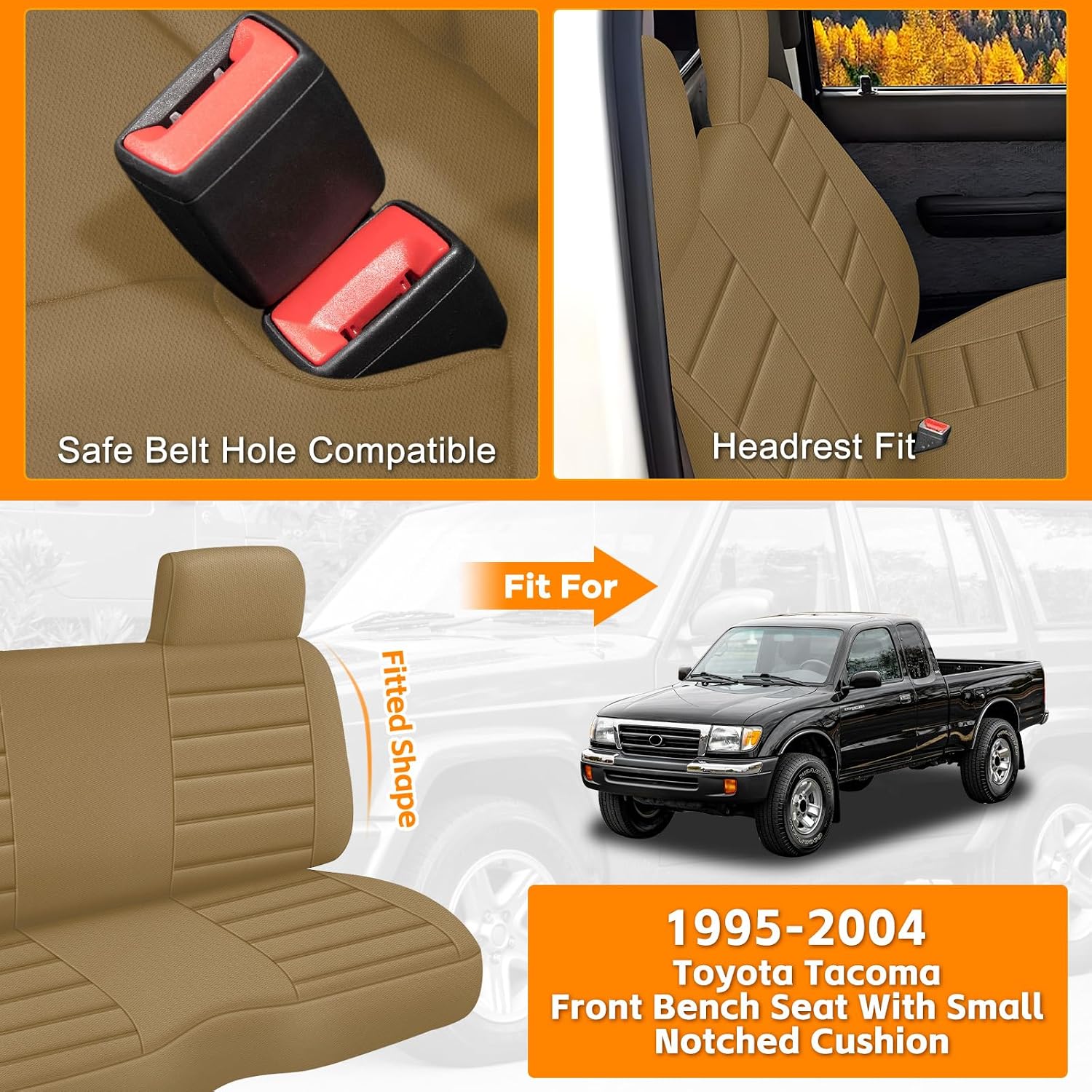 Covelta Front Bench Seat Cover Replacement for 1995–2004 Toyota Tacoma（Tan）