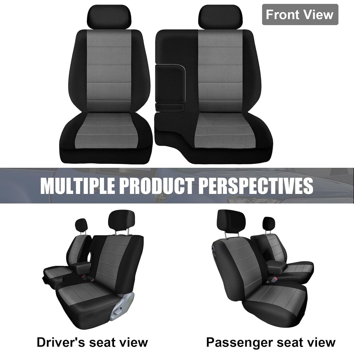 Covelta Front Seat Covers Replacement for 1995–2000 Toyota Tacoma（Black&Dark Grey）