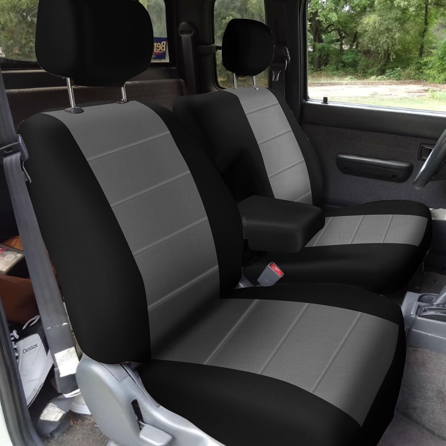 Covelta Front Seat Covers Replacement for 1995–2000 Toyota Tacoma（Black&Dark Grey）