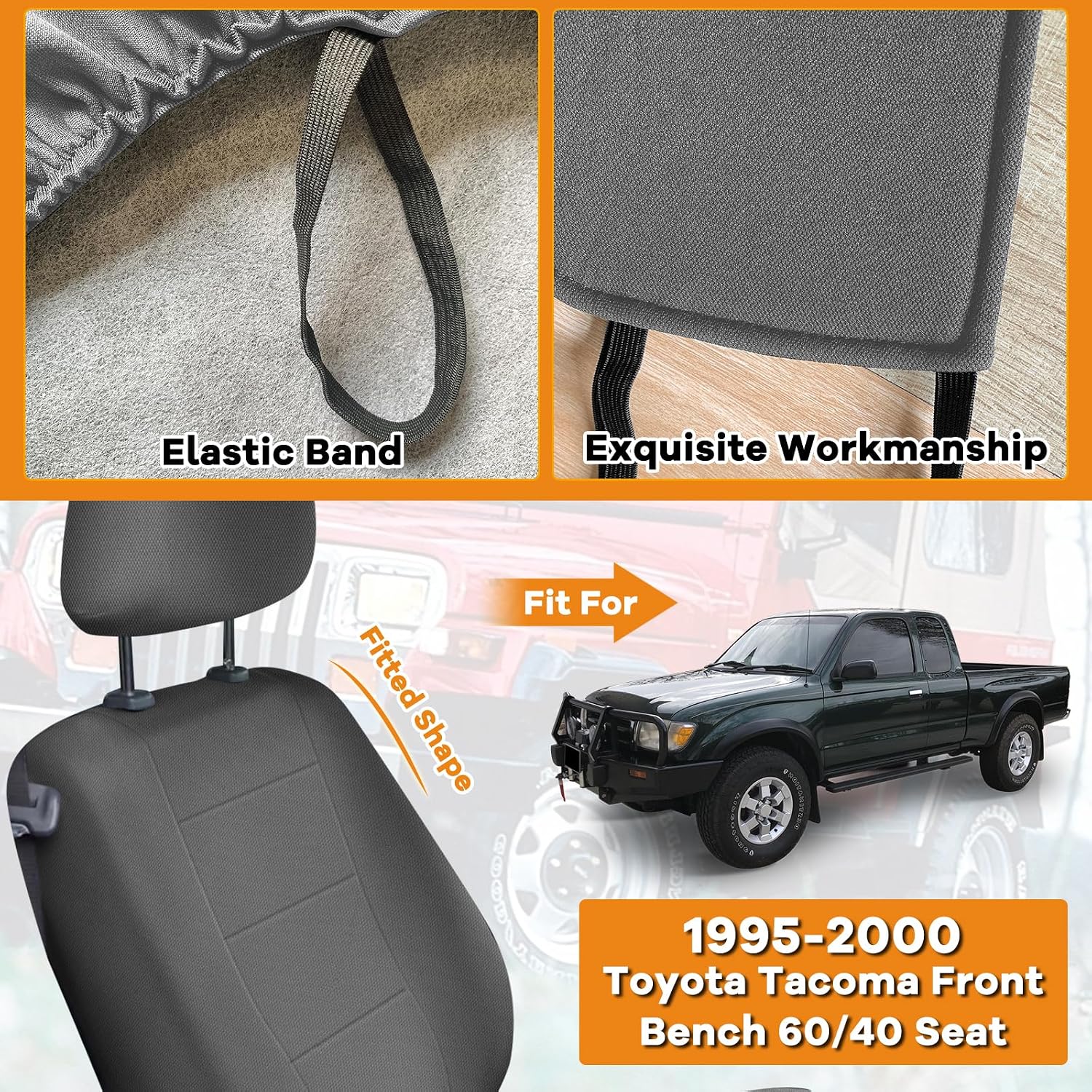 Covelta Front Seat Covers Replacement for 1995–2000 Toyota Tacoma（Grey）
